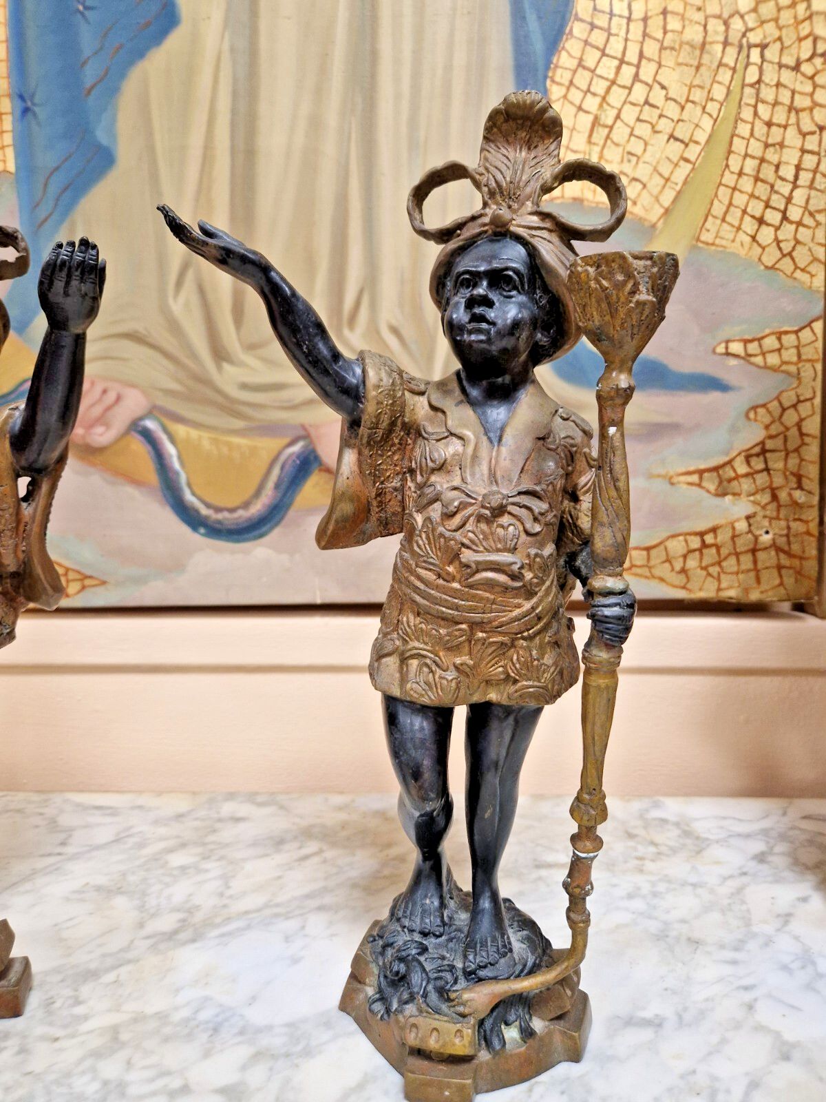 Pair Of Antique Italian Candlesticks Bronze Venetian Sculptures 19th Century photo 795.0