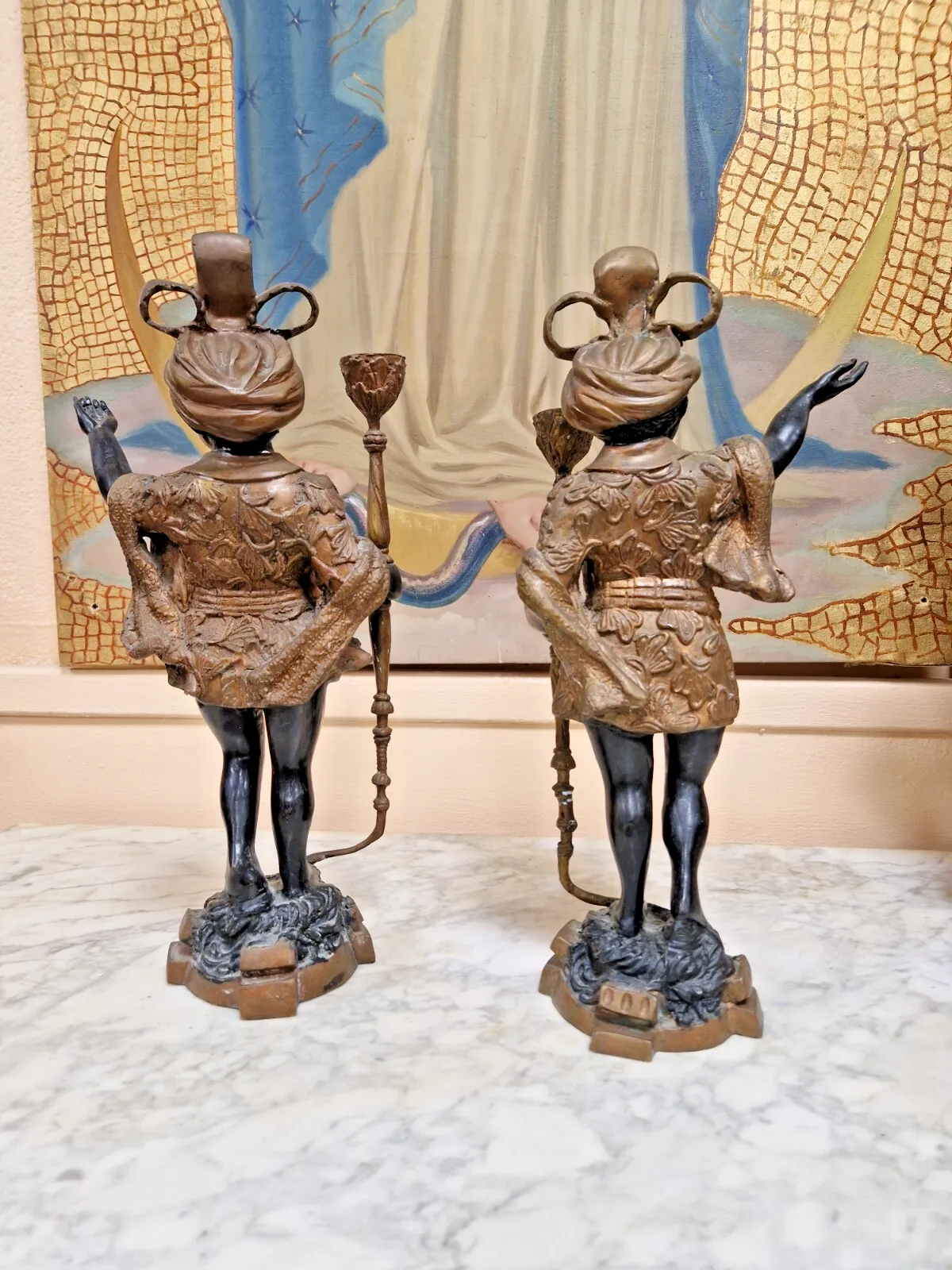 photo furniture Pair Of Antique Italian Candlesticks Bronze Venetian Sculptures 19th Century