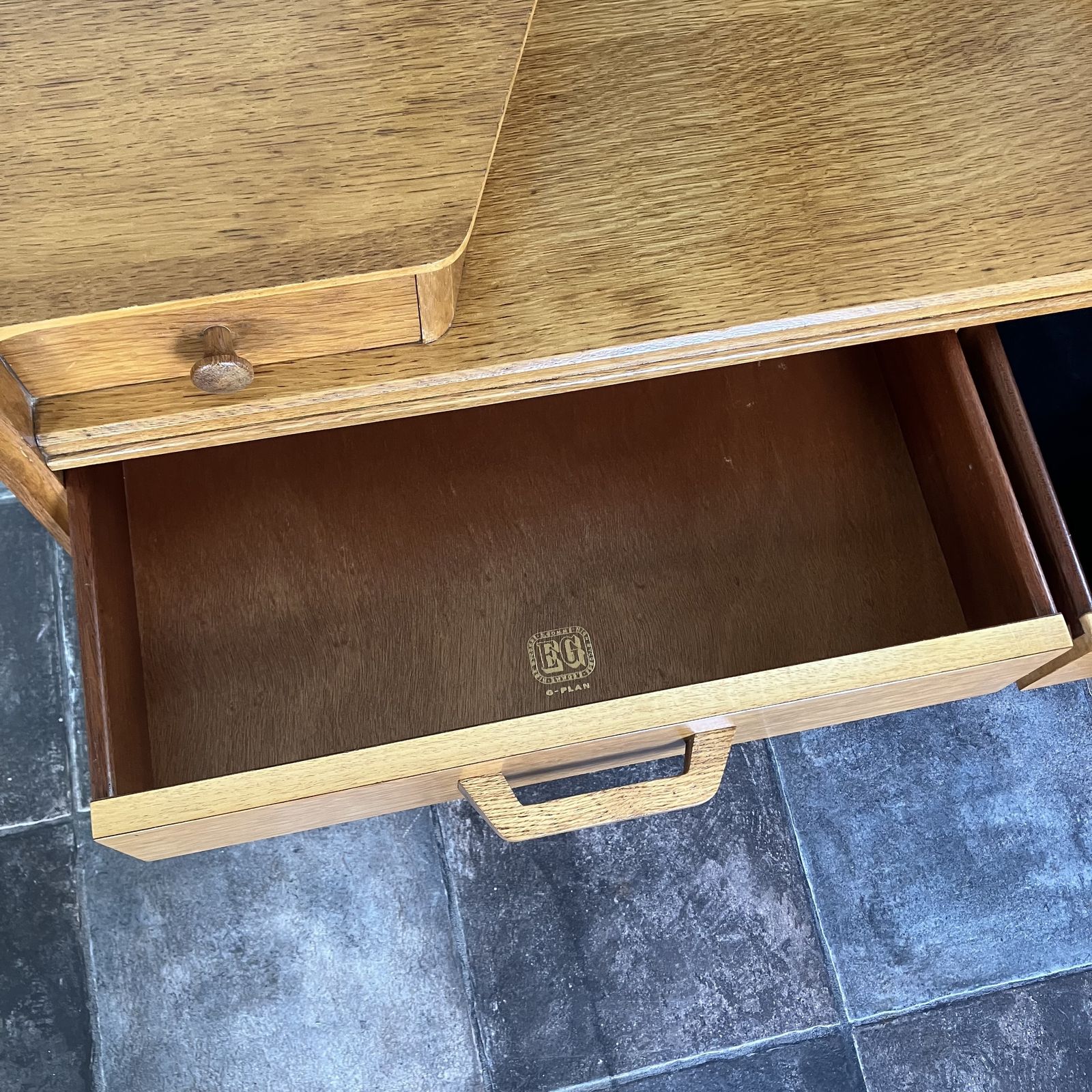 595.0 Refurbished 1950's Mid Century Modern E Gomme G Plan Oak Brandon Dressing Table; Danish Style photo