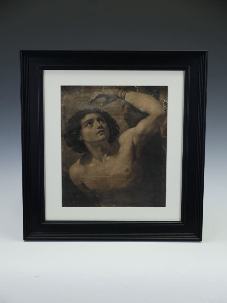 A Rare 17th Century Engraving: Saint Sebastian On "Chain Laid" Paper photo furniture