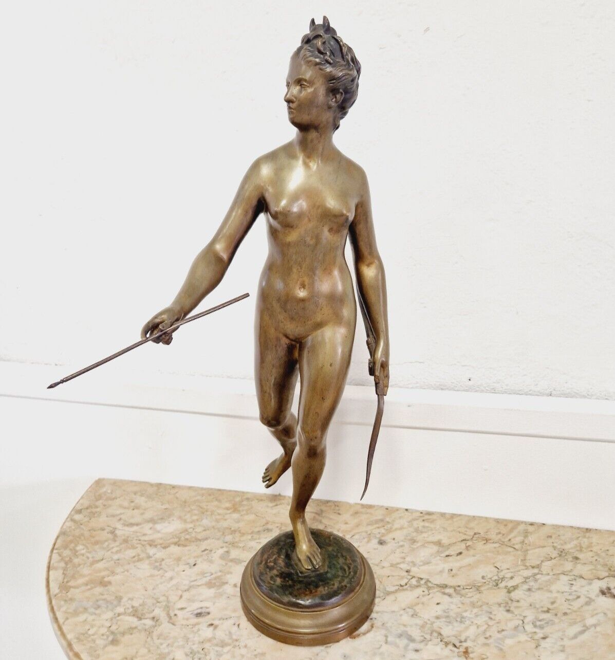 Art Antique French Bronze Sculpture Of Diane The Huntress 19th Century 60cm photo