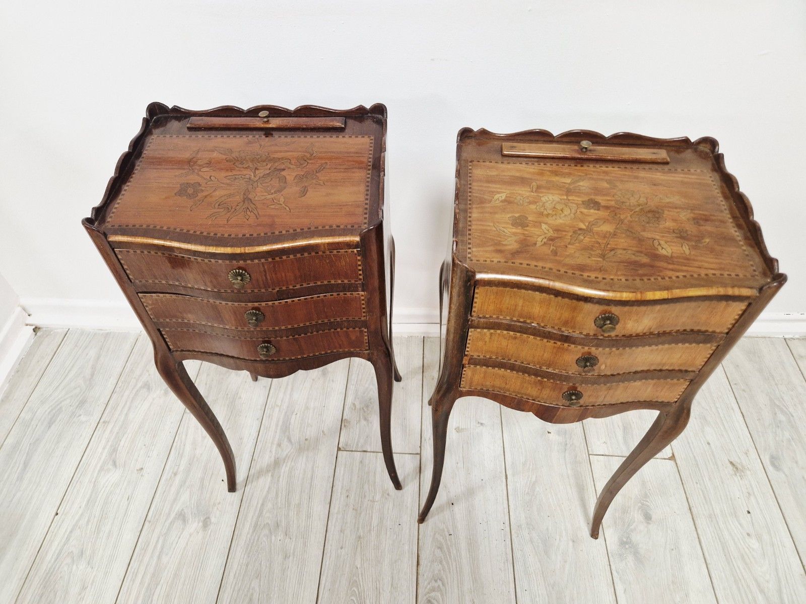 ​Pair Of Antique French Style Inlaid Bedside Vanity Tables Coiffeuses photo for sale