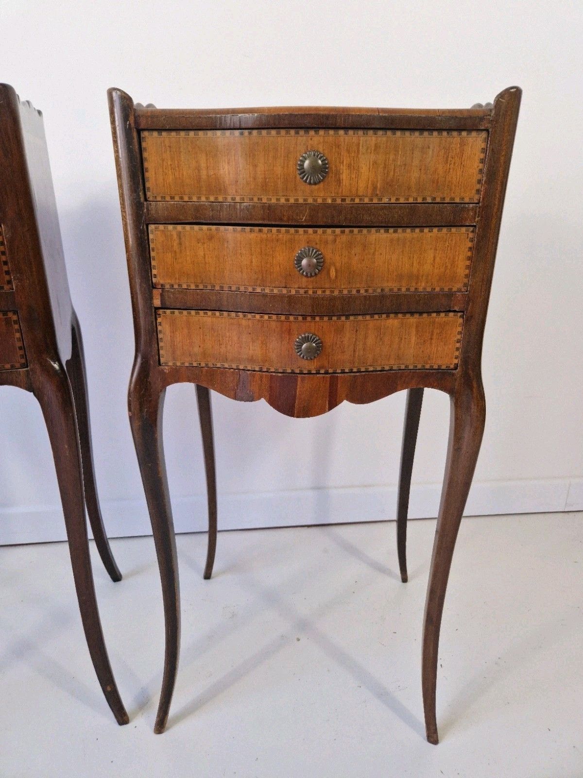 ​Pair Of Antique French Style Inlaid Bedside Vanity Tables Coiffeuses photo Furniture
