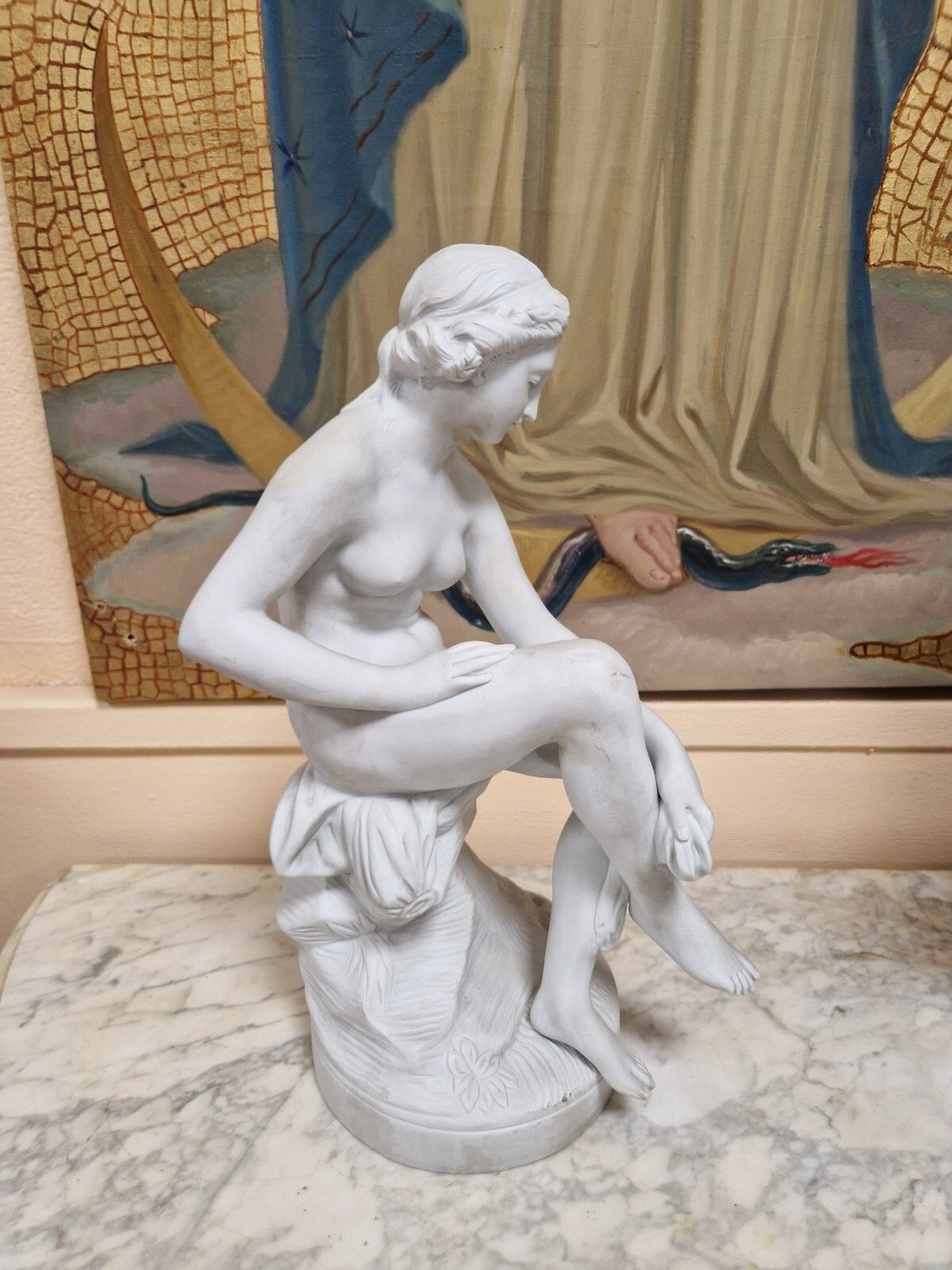 Antique French Diane Bathing Sculpture In Biscuit Attb Falconet photo for sale