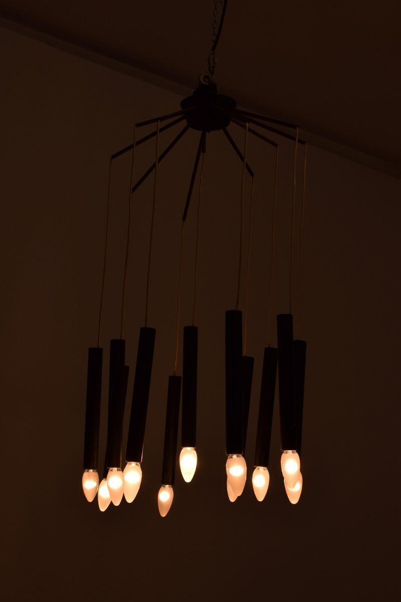 Brass And Metal Chandelier Attributed To Stilnovo, 1950s photo Lighting