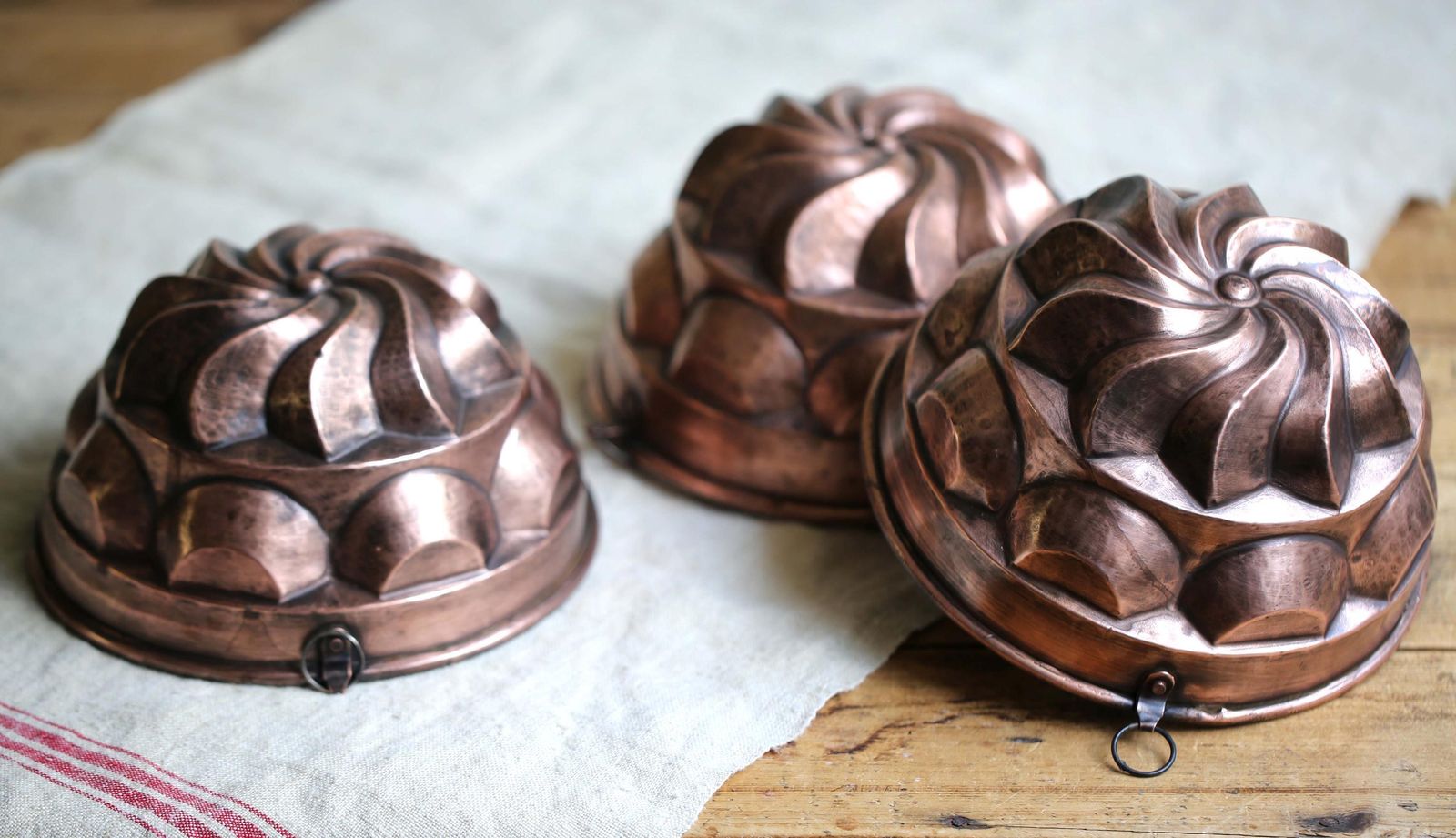 Antique Copper Jelly Molds: French Kitchen Wall Decor, Cake Pans (Set Of 3) photo furniture
