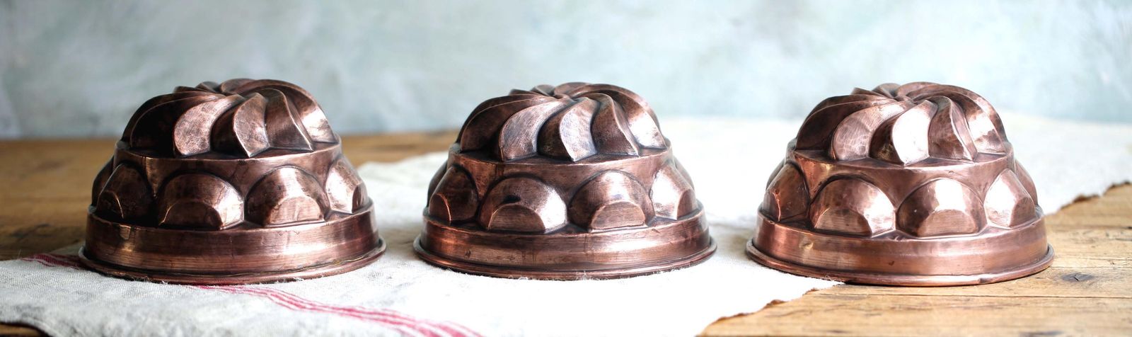 Antique Copper Jelly Molds: French Kitchen Wall Decor, Cake Pans (Set Of 3) photo vinterior
