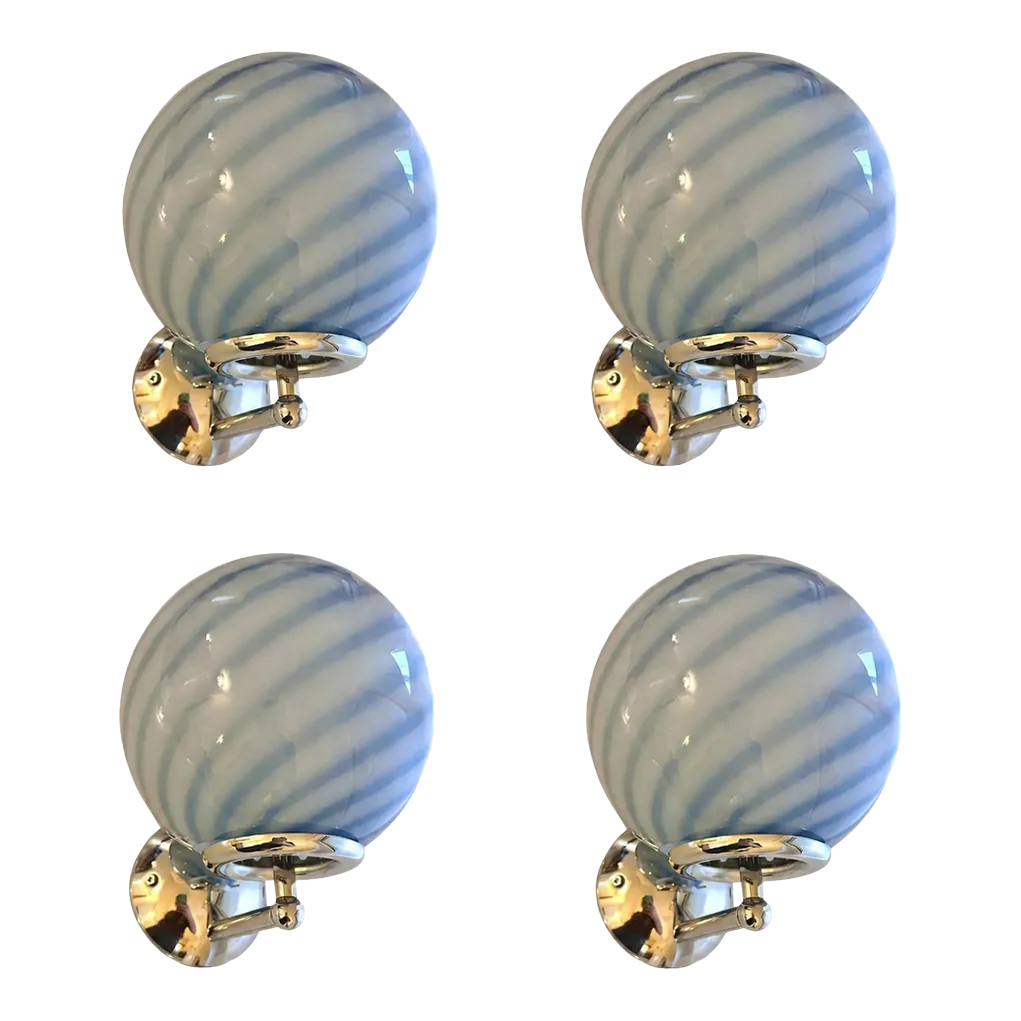 Lot Of 4 Contemporary Blue Swirl “Rods” Murano Glass Wall Sconces