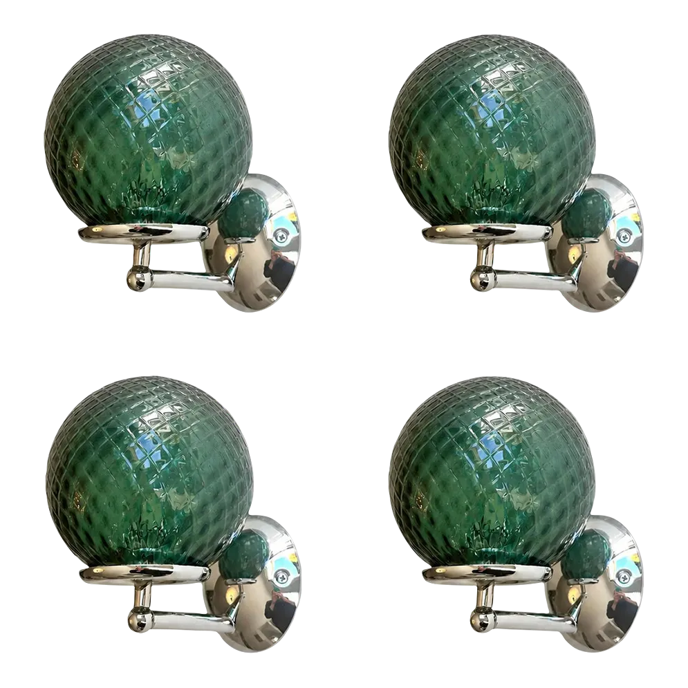 Lot Of 4 Contemporary Green “Ballotton” Murano Glass Wall Sconces