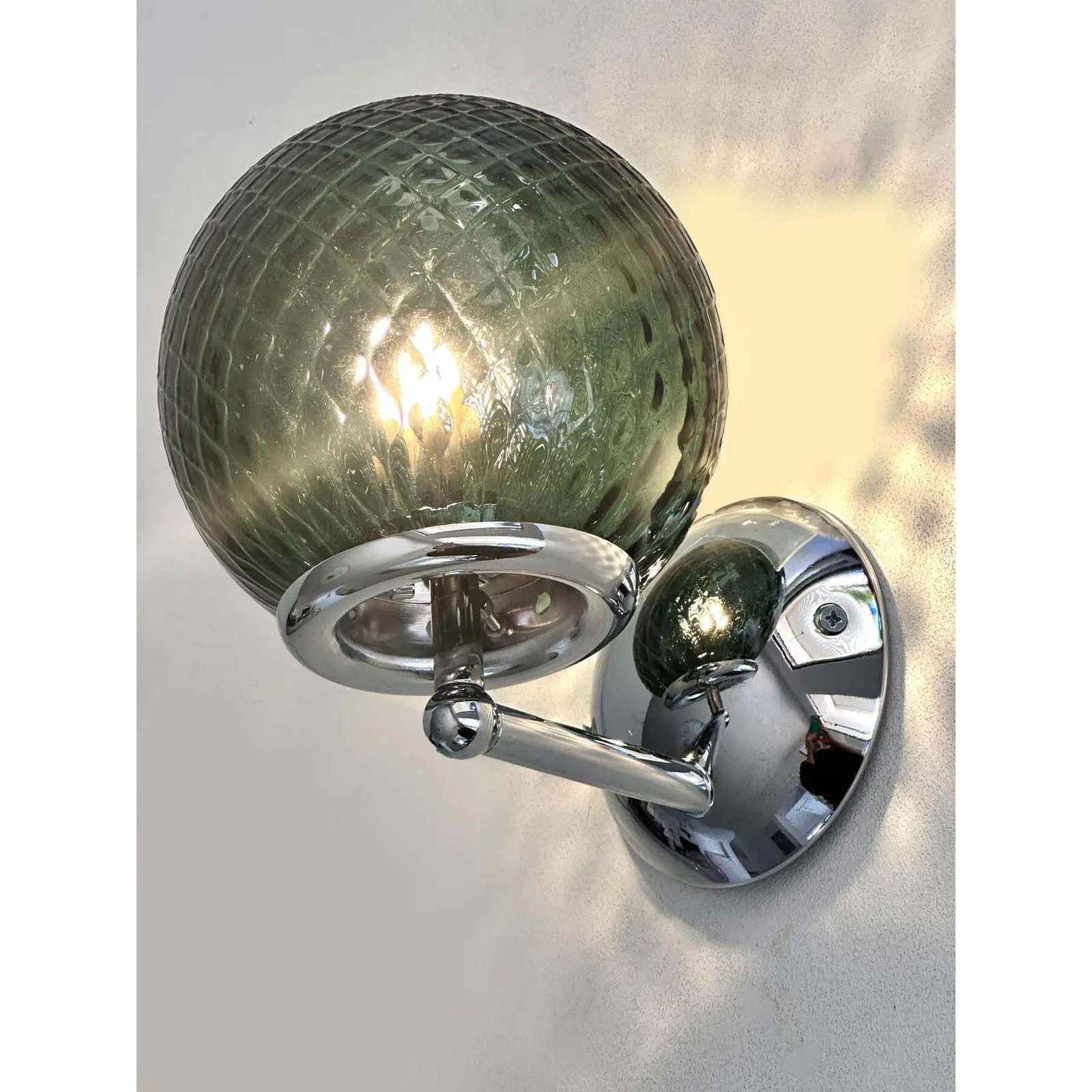 Lot Of 4 Contemporary Green “Ballotton” Murano Glass Wall Sconces photo vinterior