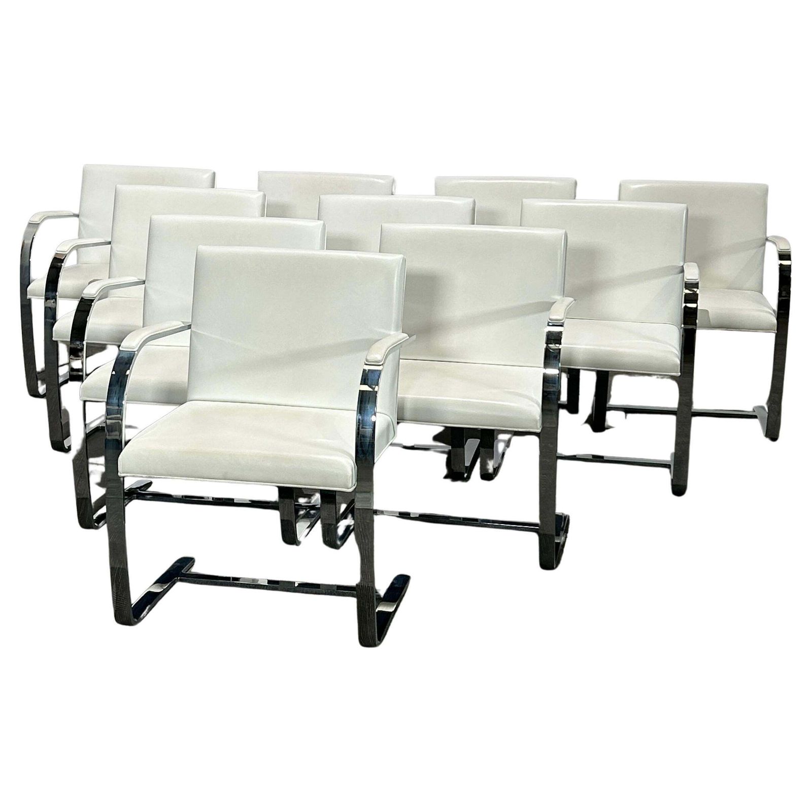 Knoll Brno Flat Bar Side Chairs By Mies Van Der Rohe, Set Of Ten