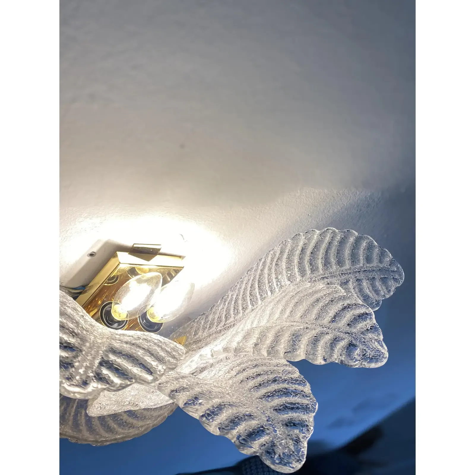 Contemporary Venetian Transparent Graniglia “Leaf” Murano Glass Wall Sconces — Set Of Four photo buy