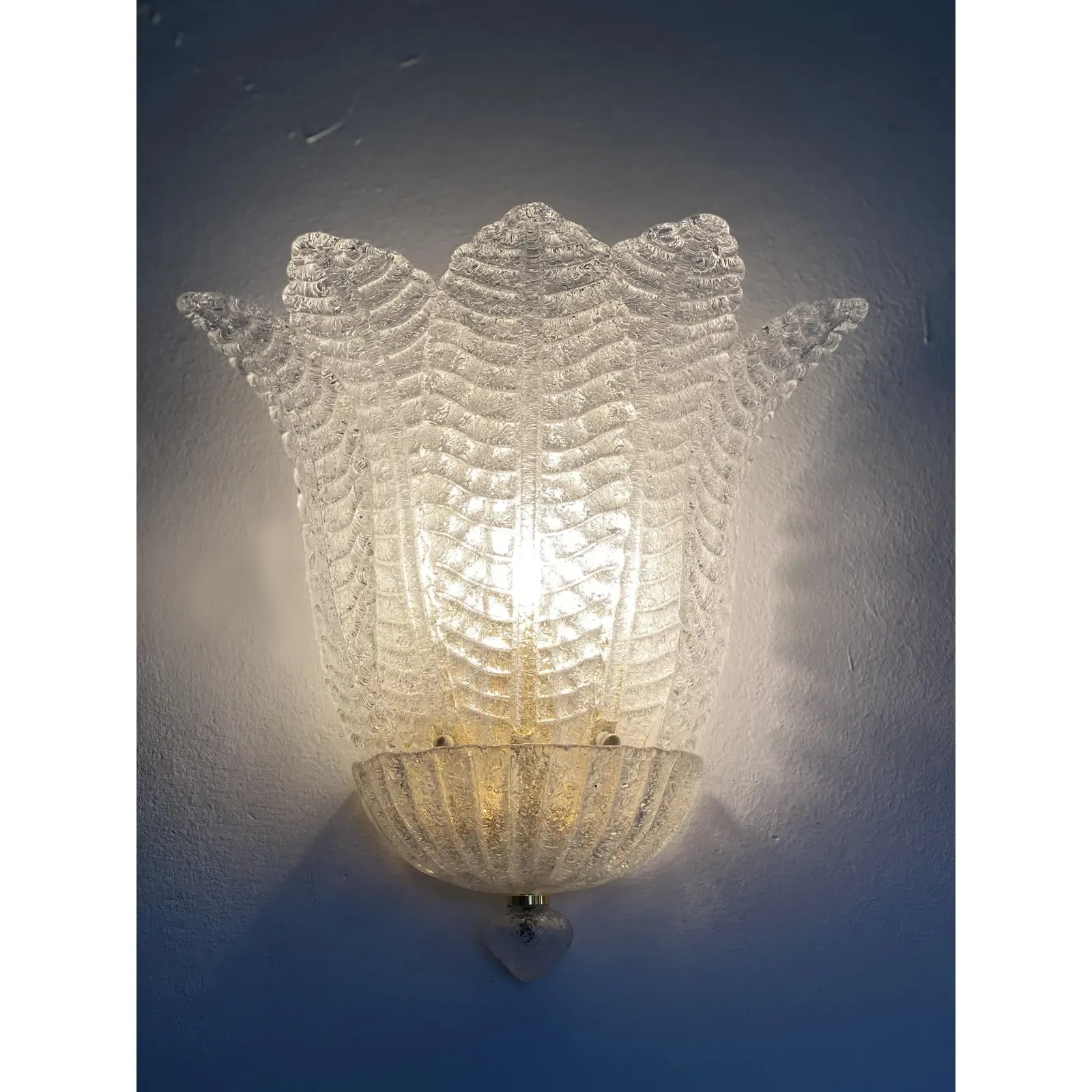 Contemporary Venetian Transparent Graniglia “Leaf” Murano Glass Wall Sconces — Set Of Four photo vintage