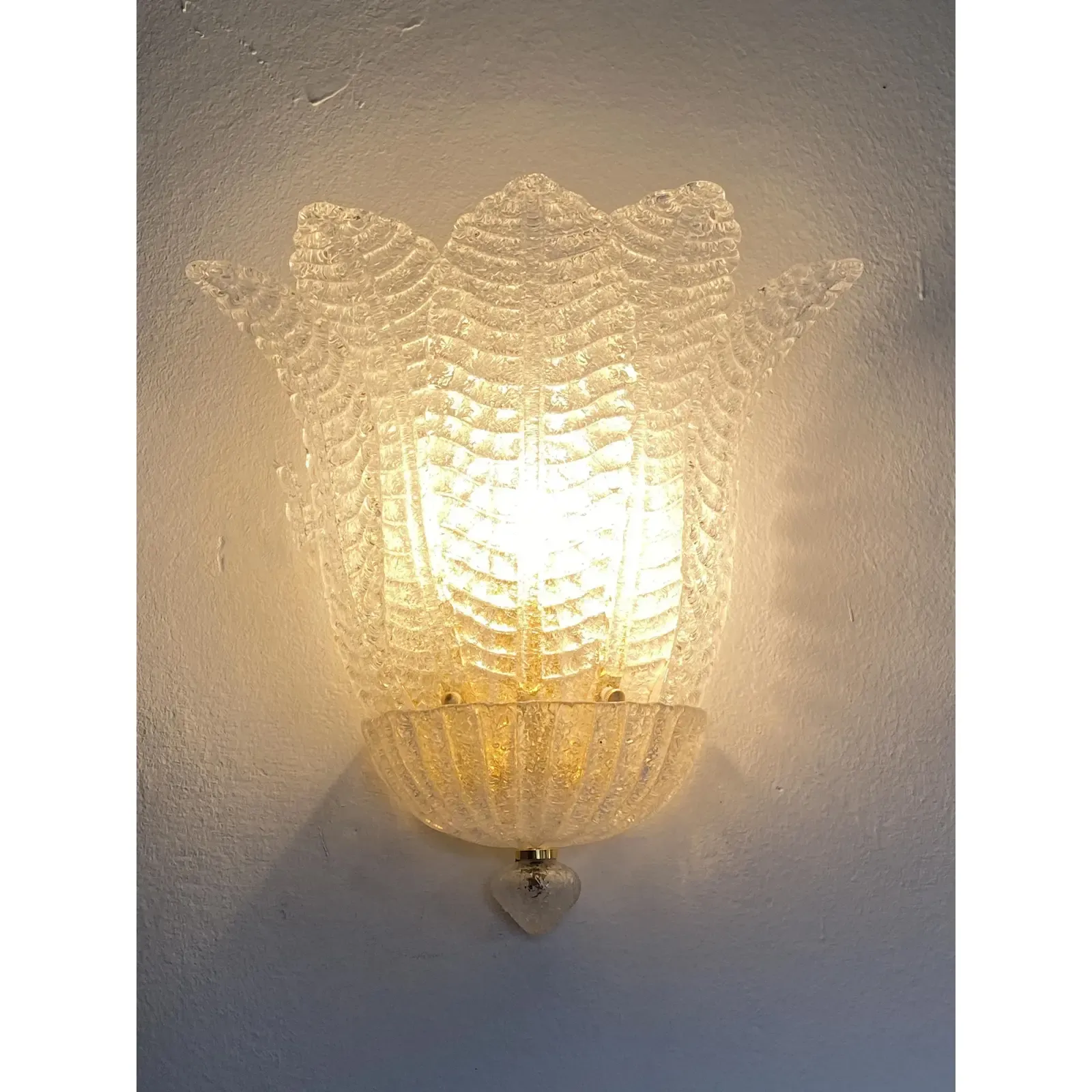 photo for sale Contemporary Venetian Transparent Graniglia “Leaf” Murano Glass Wall Sconces — Set Of Four