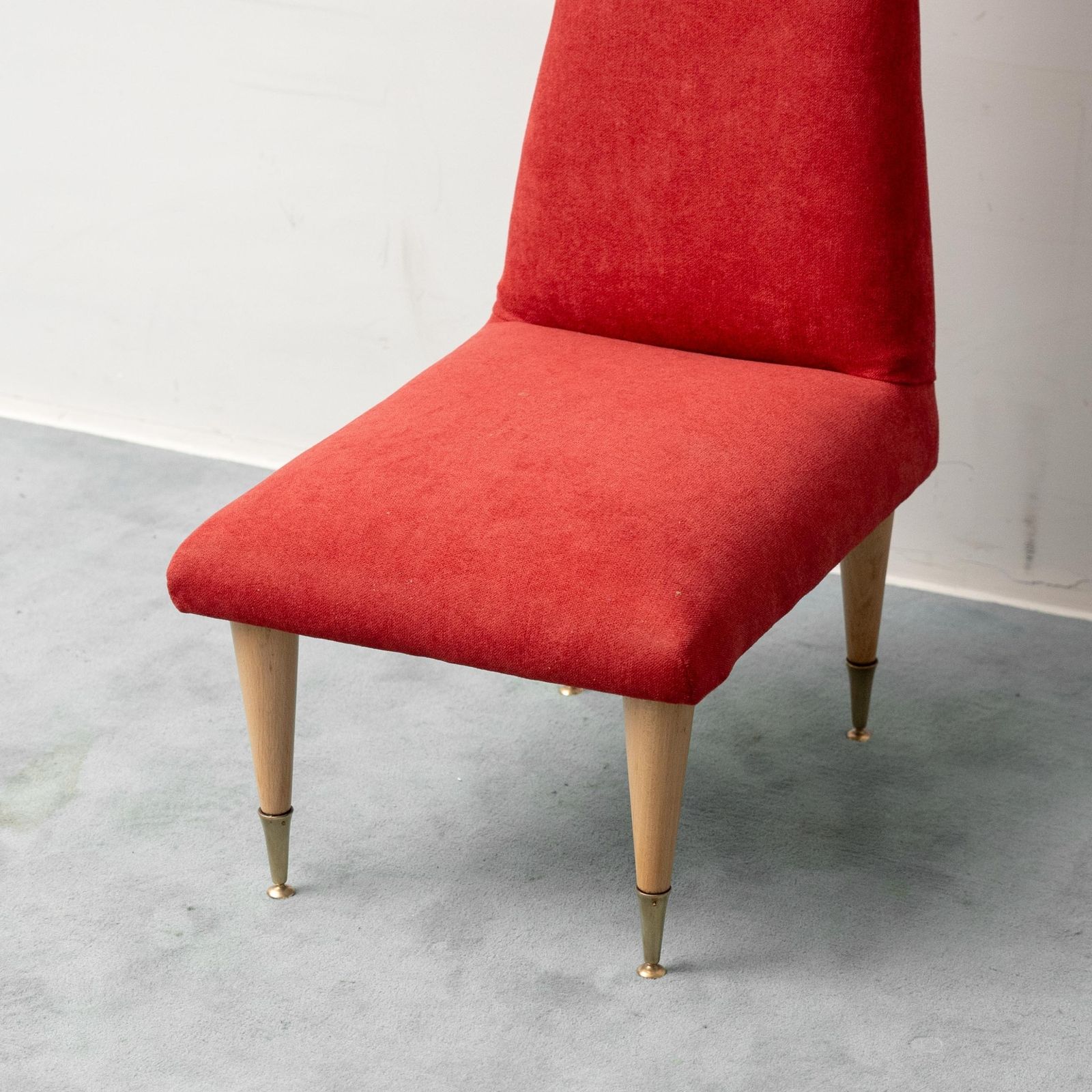 Vintage High Back Chair In Red Fabric, 1960s Design, Modern Antiques photo vintage