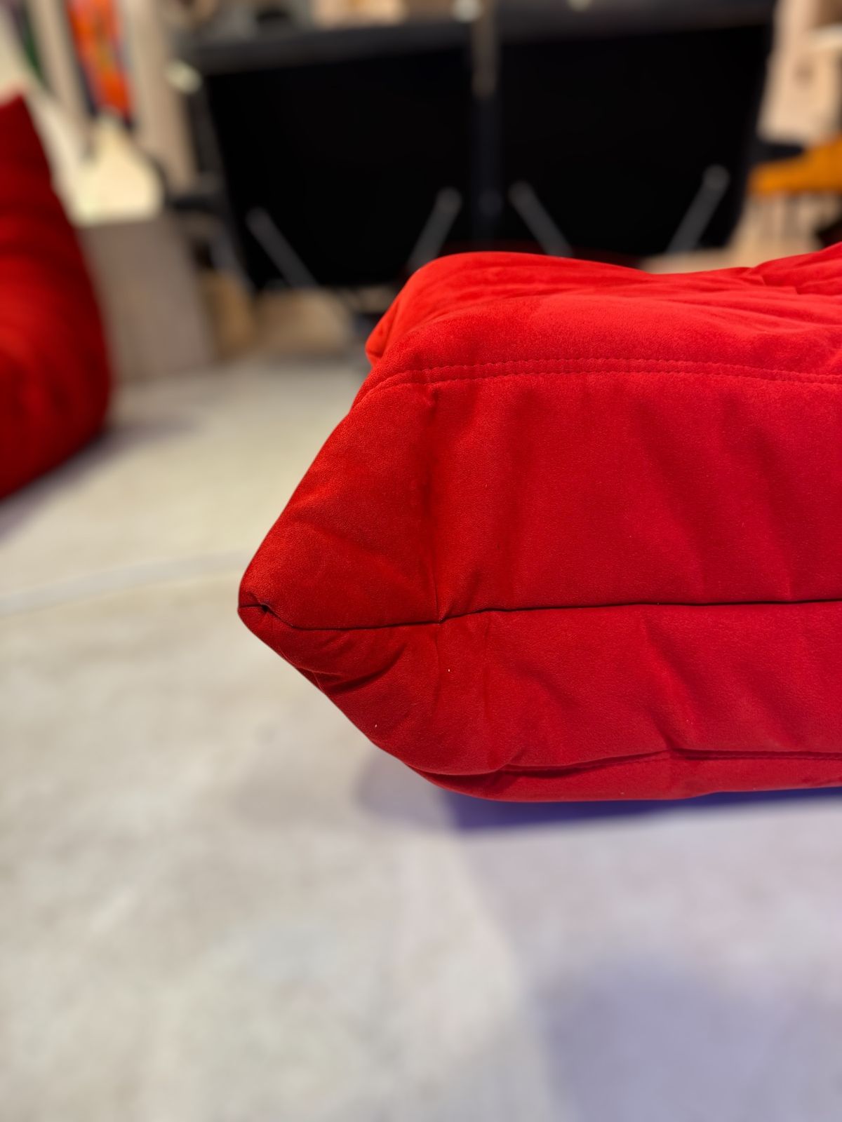 photo furniture Set Of Red Alcantara Togo Fireside Chair & Ottoman By Michel Ducaroy For Ligne