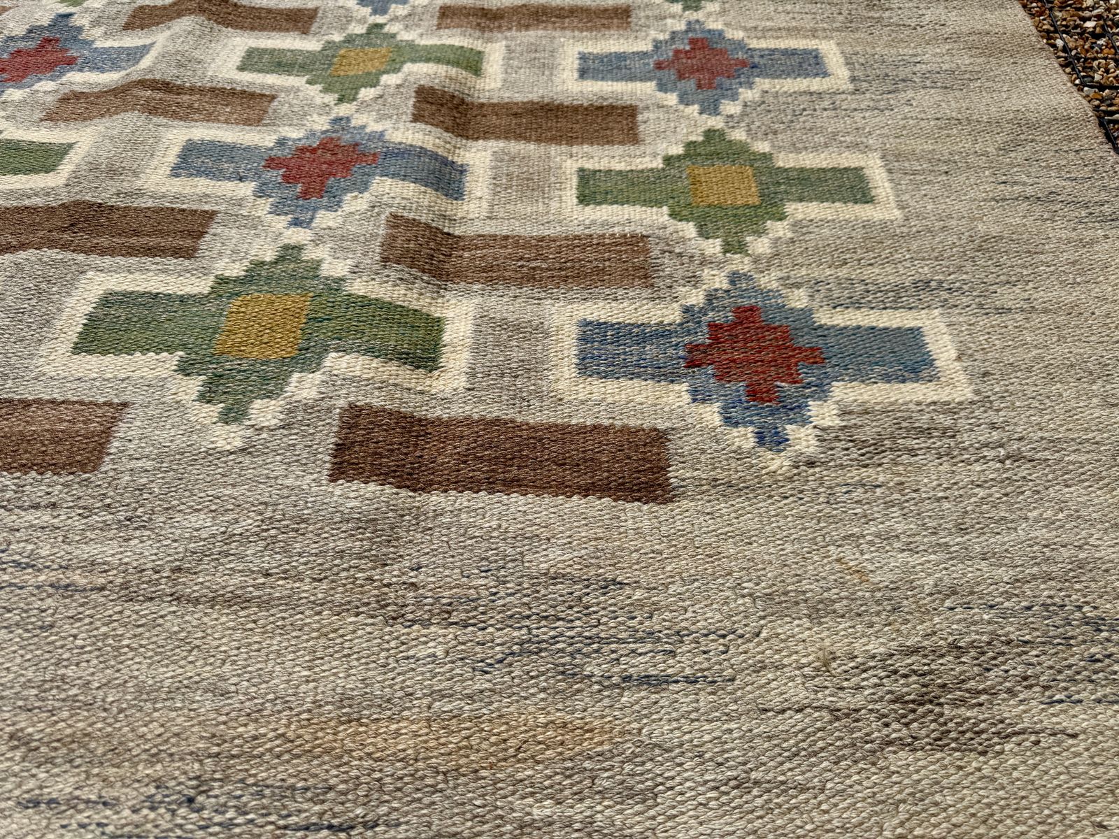 7495.0 1950s Large Swedish Rollakan Flat Weave Rug By Judith Johansson photo