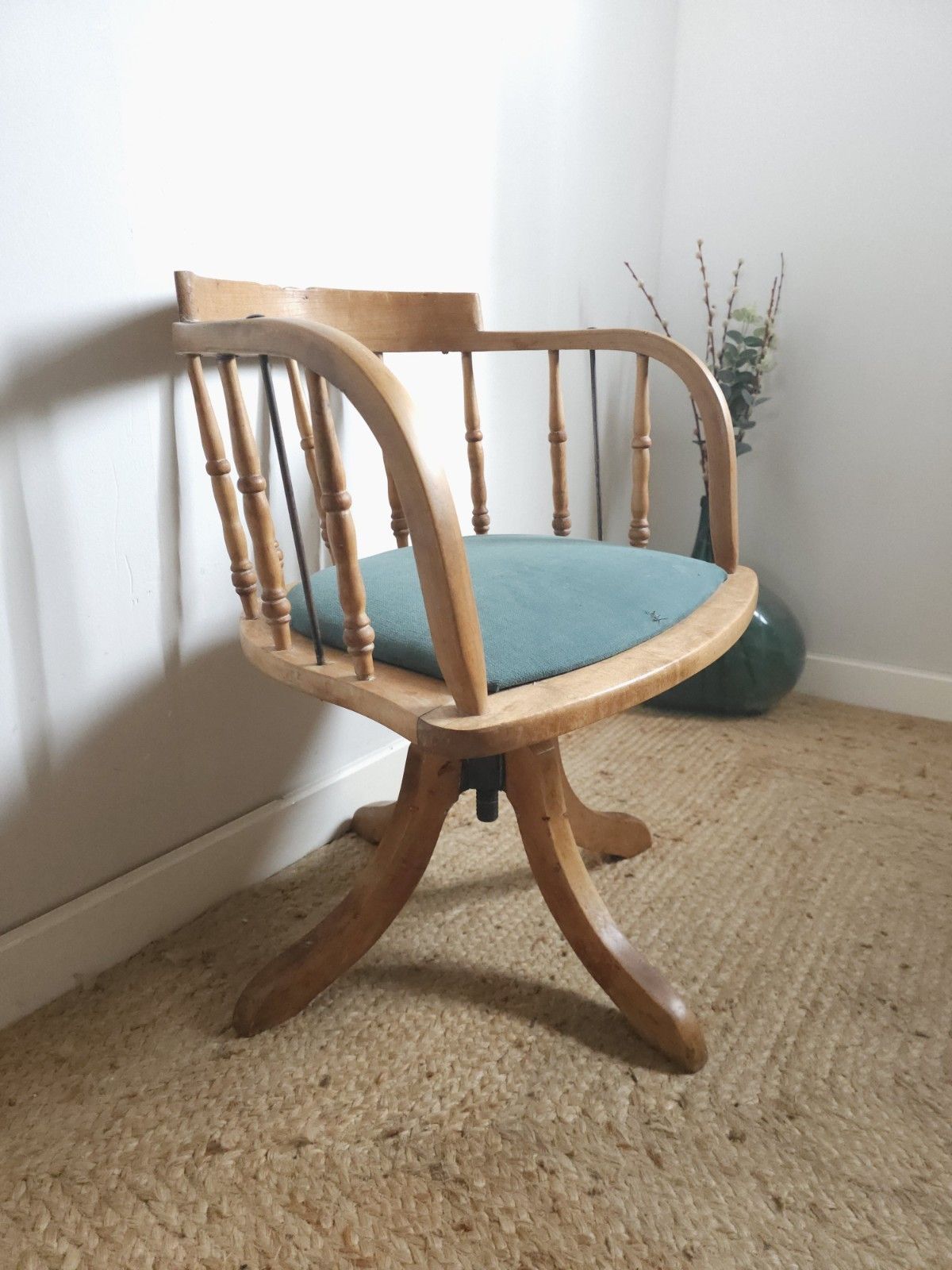 Vintage Desk Chair Swivel Beech Adjustable Height Captain's Chair Delivery