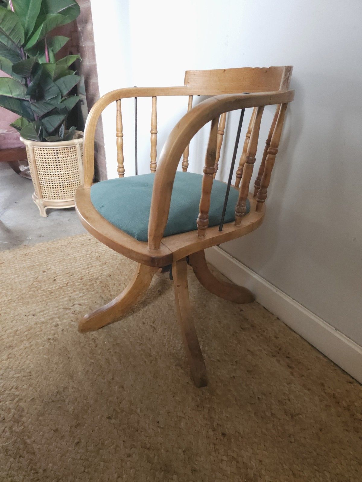 Vintage Desk Chair Swivel Beech Adjustable Height Captain's Chair Delivery photo for sale