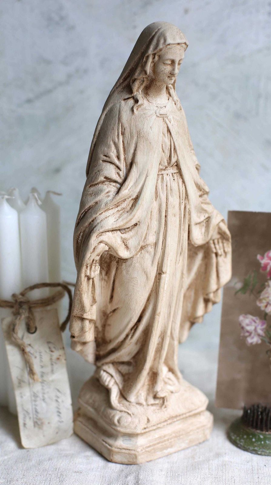 Antique French Mary Statue Small Miraculous Virgin Statue Madonna photo vintage