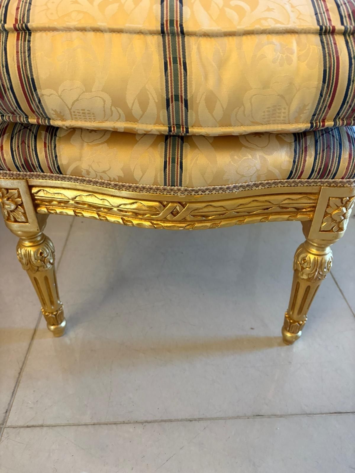 Antique Pair Carved Giltwood  Footstools Upholstered French Style photo buy