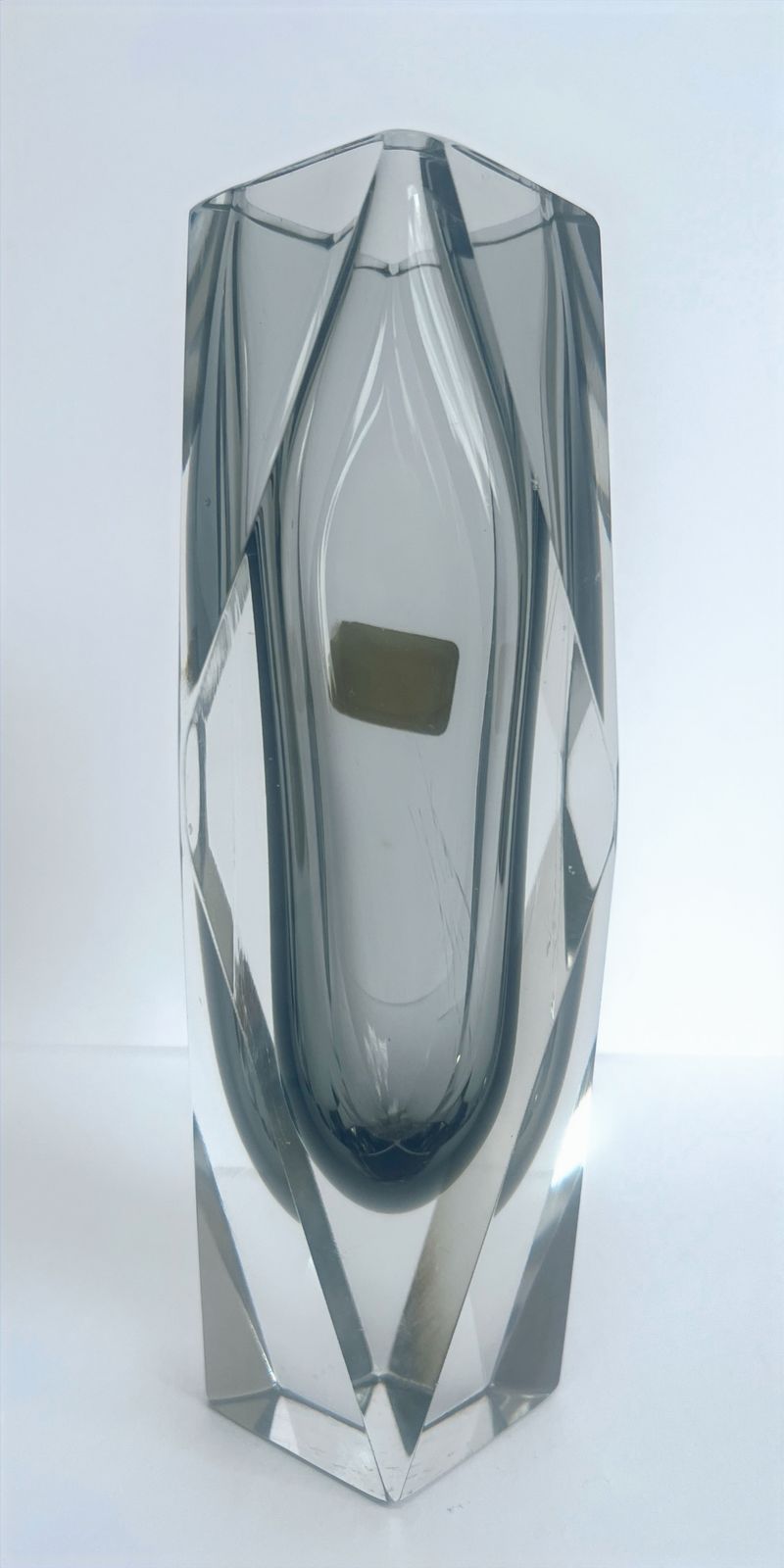 150.0 1960s Murano Sommerso Faceted Glass Vase , Smoky Grey & Clear Crystal photo