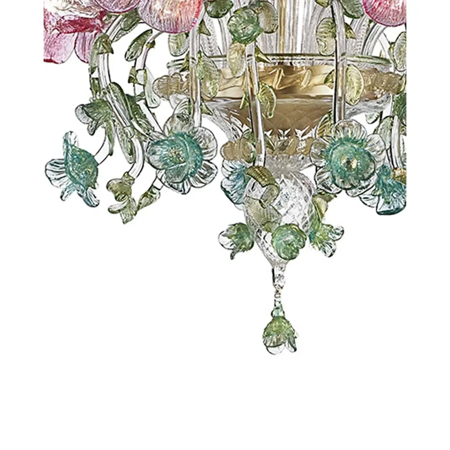 Ornate Venetian Pink And Green Floreal Murano Glass Chandelier photo for sale