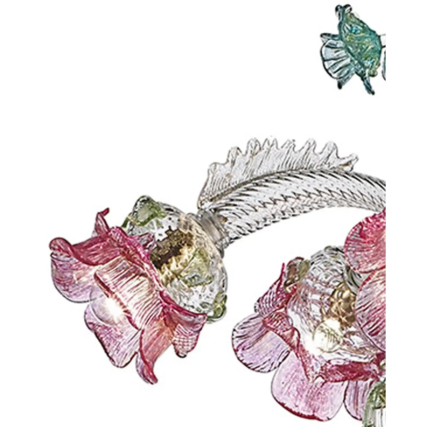 Ornate Venetian Pink And Green Floreal Murano Glass Chandelier photo vinterior