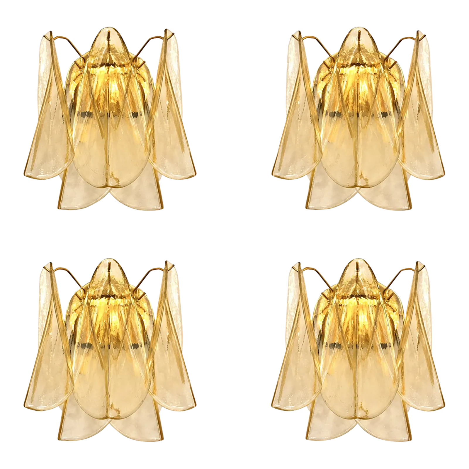 Mazzega Style Amber “Rondini” Murano Glass Gold Wall Sconces — Set Of 4