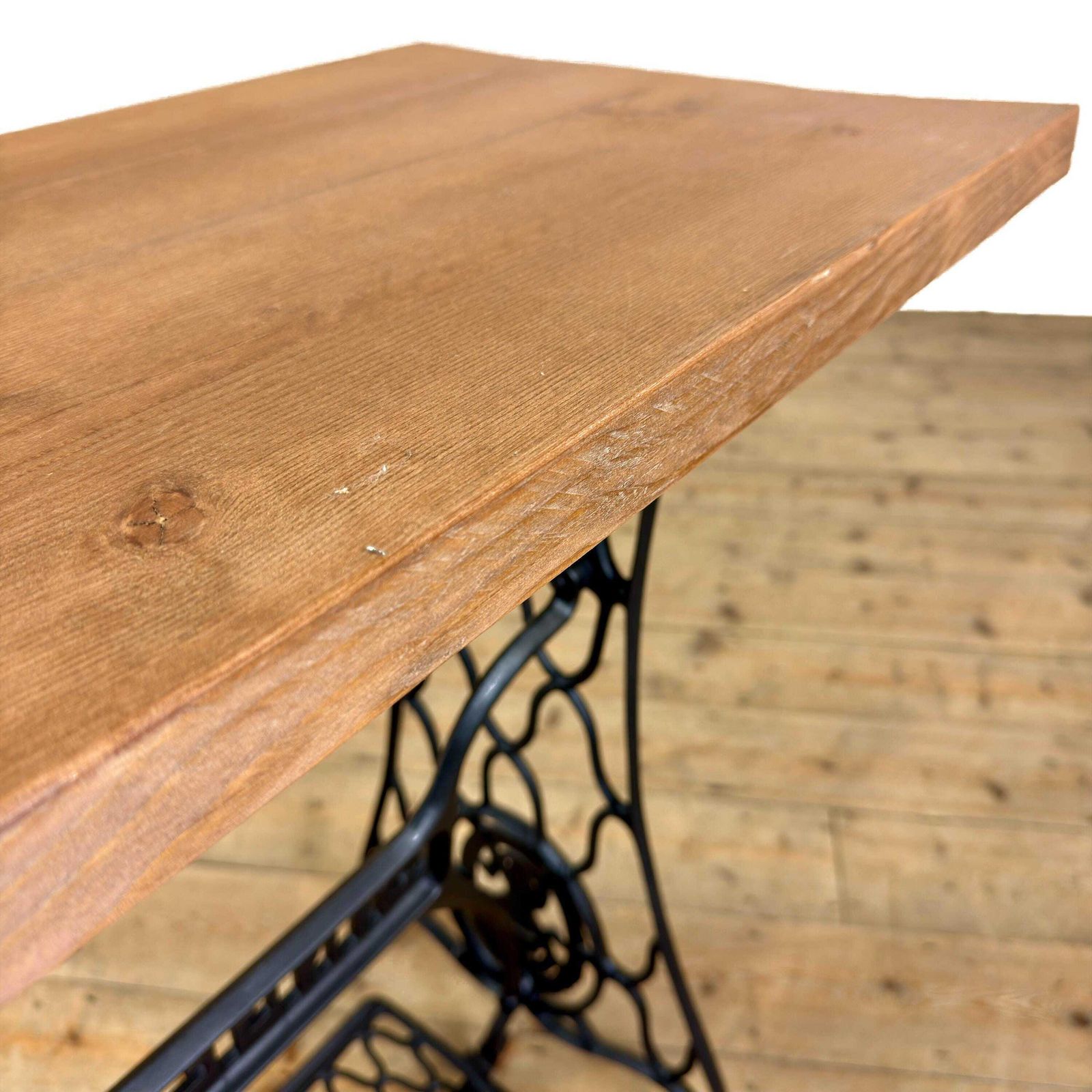 Antique Singer Sewing Machine Table | Antique Furniture | Oak Topped Table | Pub Table photo vintage