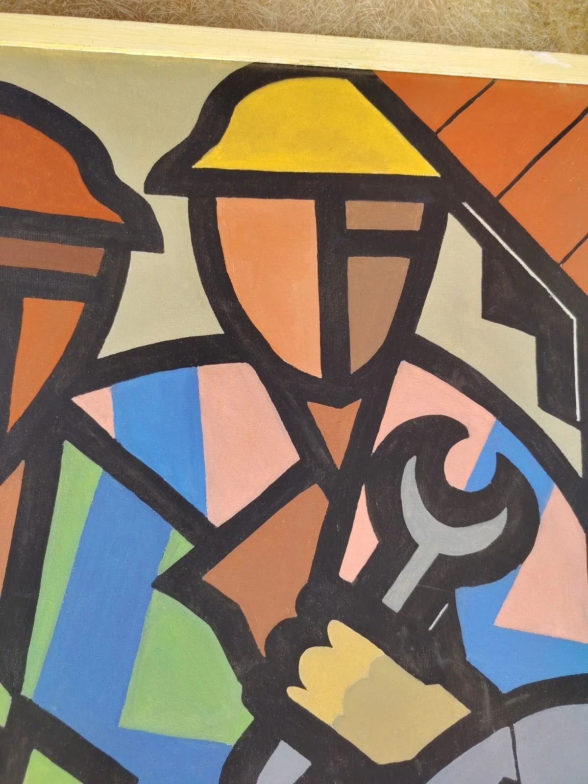 Oil Painting On Canvas "Metalworkers" Franco Prayer (1924) 80 X 5  Minimal Style photo Art