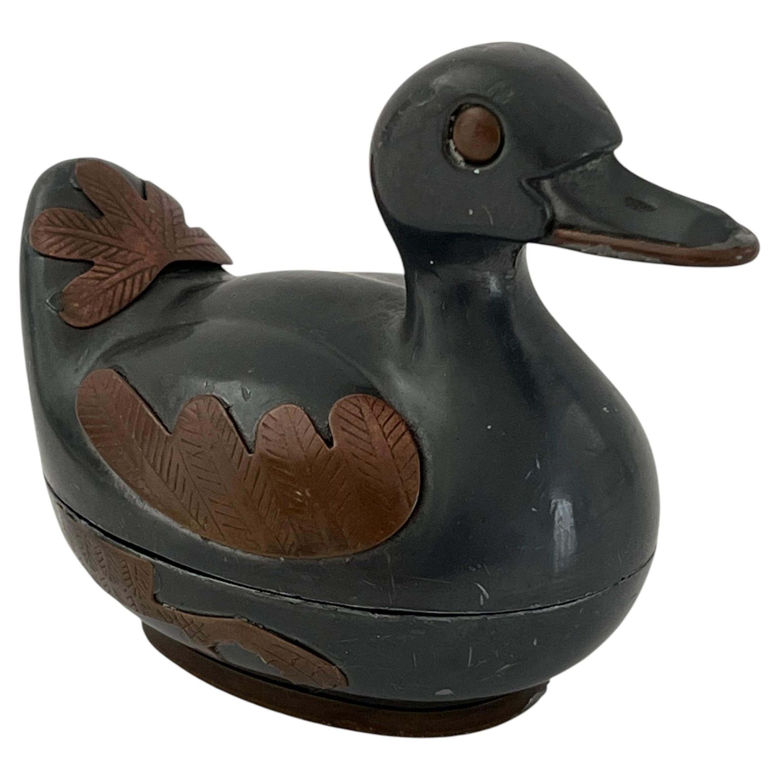 Pewter And Copper Trinket Box, Hong Kong Mid Century Ca 1950s