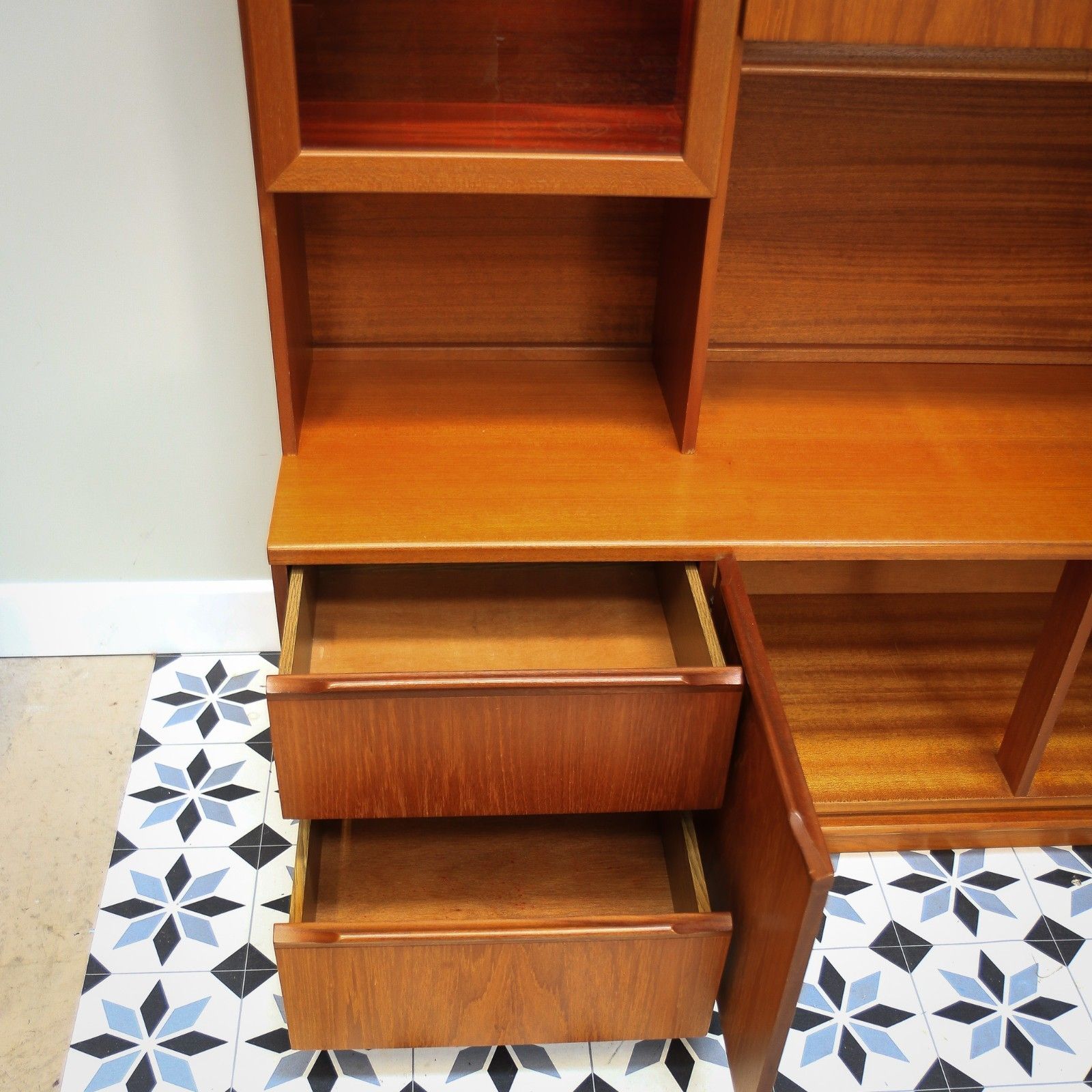 Furniture Teak Mid Century Wall Unit By Morris Of Glasgow. 1970s Display Drinks Cabinet photo