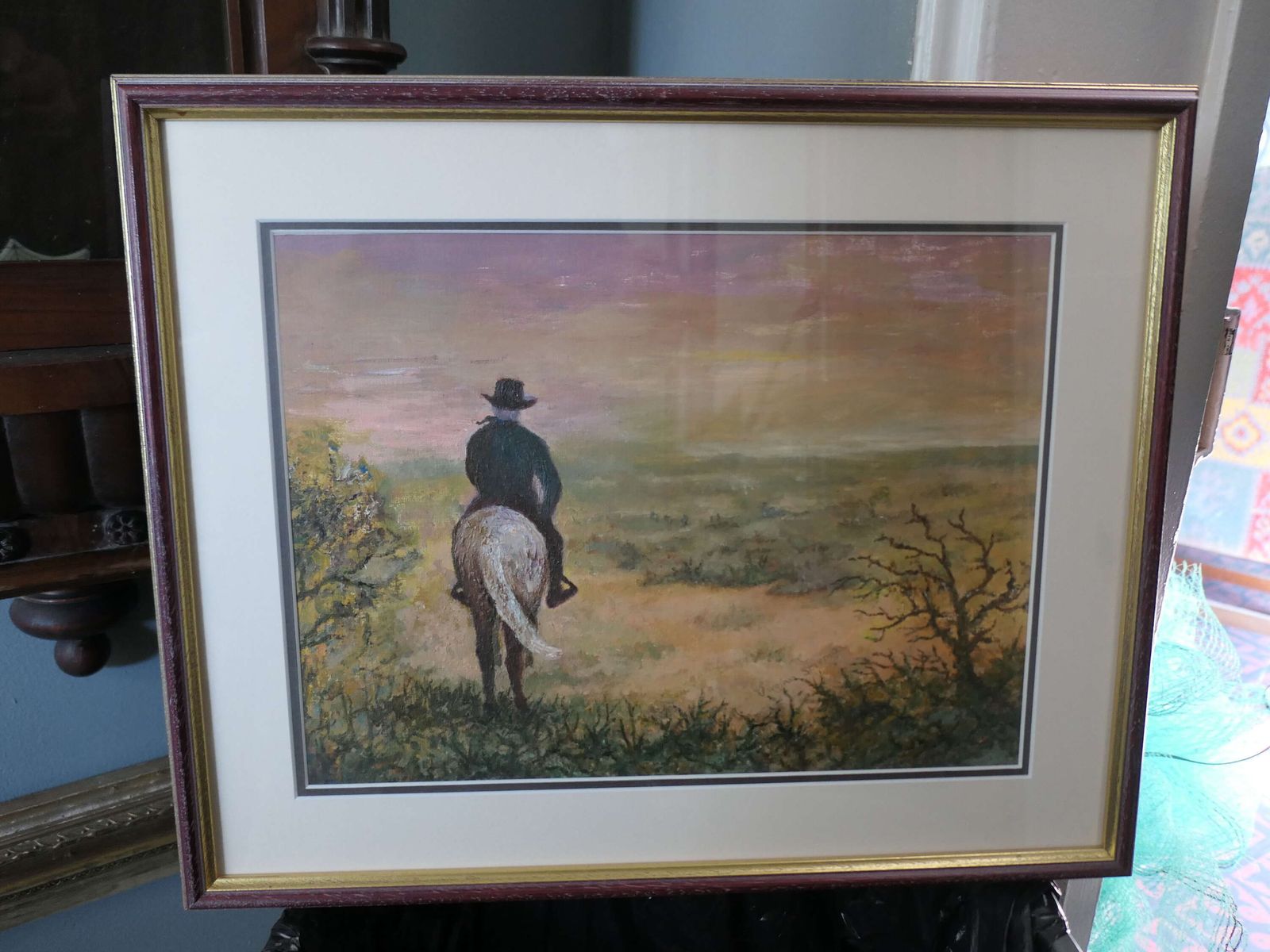 Oil Painting On Board “Prairie Rider” By Virginia Stirman Framed And Mounted Oil Painting