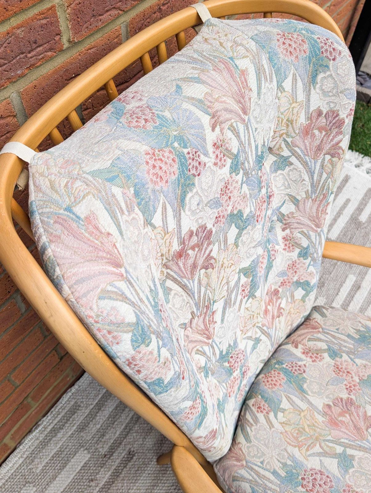 photo for sale Classic 1960s Beech And Elm Blond Ercol 'Evergreen' High Back Armchair Lounge Chair With Cushions. Vintage Ercol Mid Century Furniture.