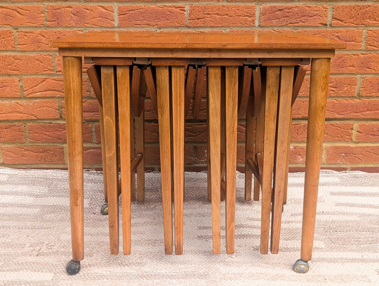 Vintage Mid Century Modern Nest Of 5 Teak Veneer Tables By Poul Hundevad For Novy Domov. Retro Furniture