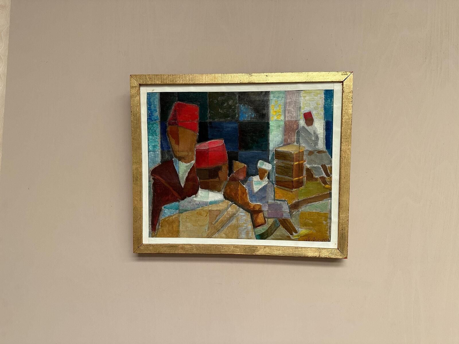 photo buy Original Mid Century Swedish Oil On Canvas – “På Gatan I Tetuan” By Olle Von Schewen Vintage & Framed 41 × 50 Cm (16.1" × 19.7")