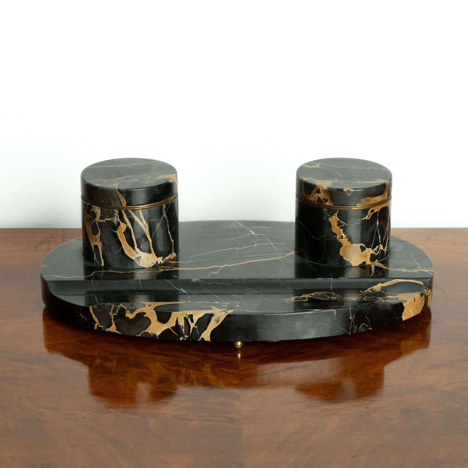 Italian Art Deco Portoro Marble Ink Well