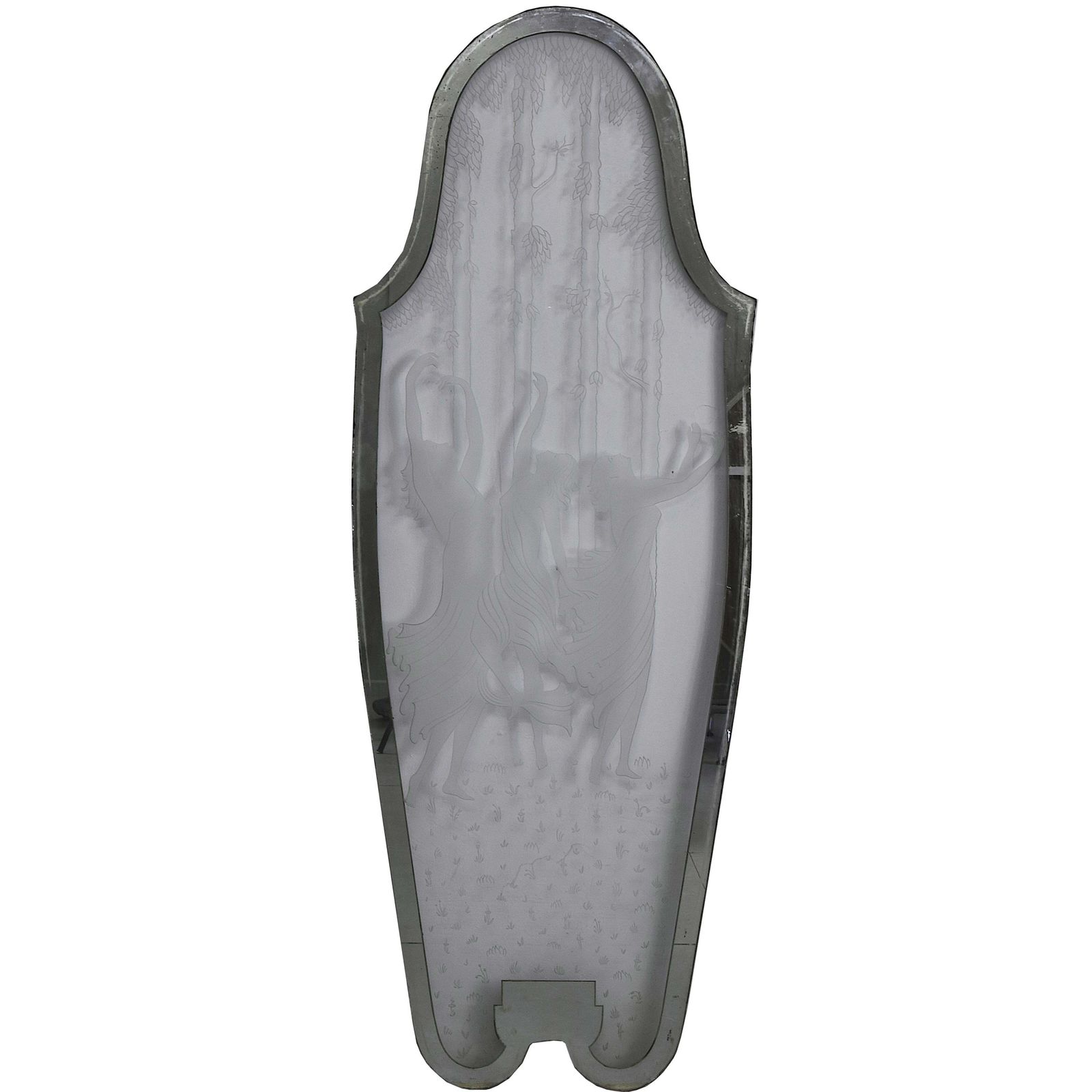 Art Déco Mirror Panel Frosted Etched Glass With Dancing Figures And Mirrored Fra photo for sale