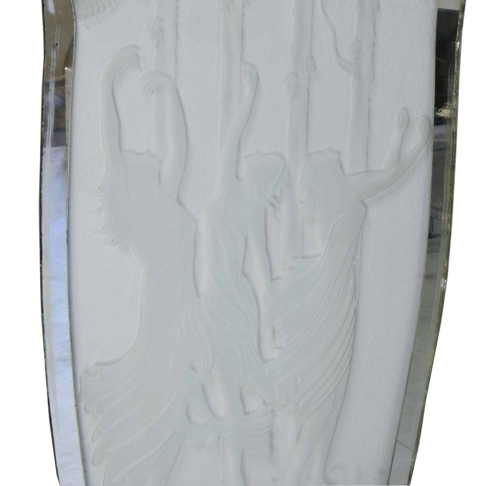 photo for sale Art Déco Mirror Panel Frosted Etched Glass With Dancing Figures And Mirrored Fra