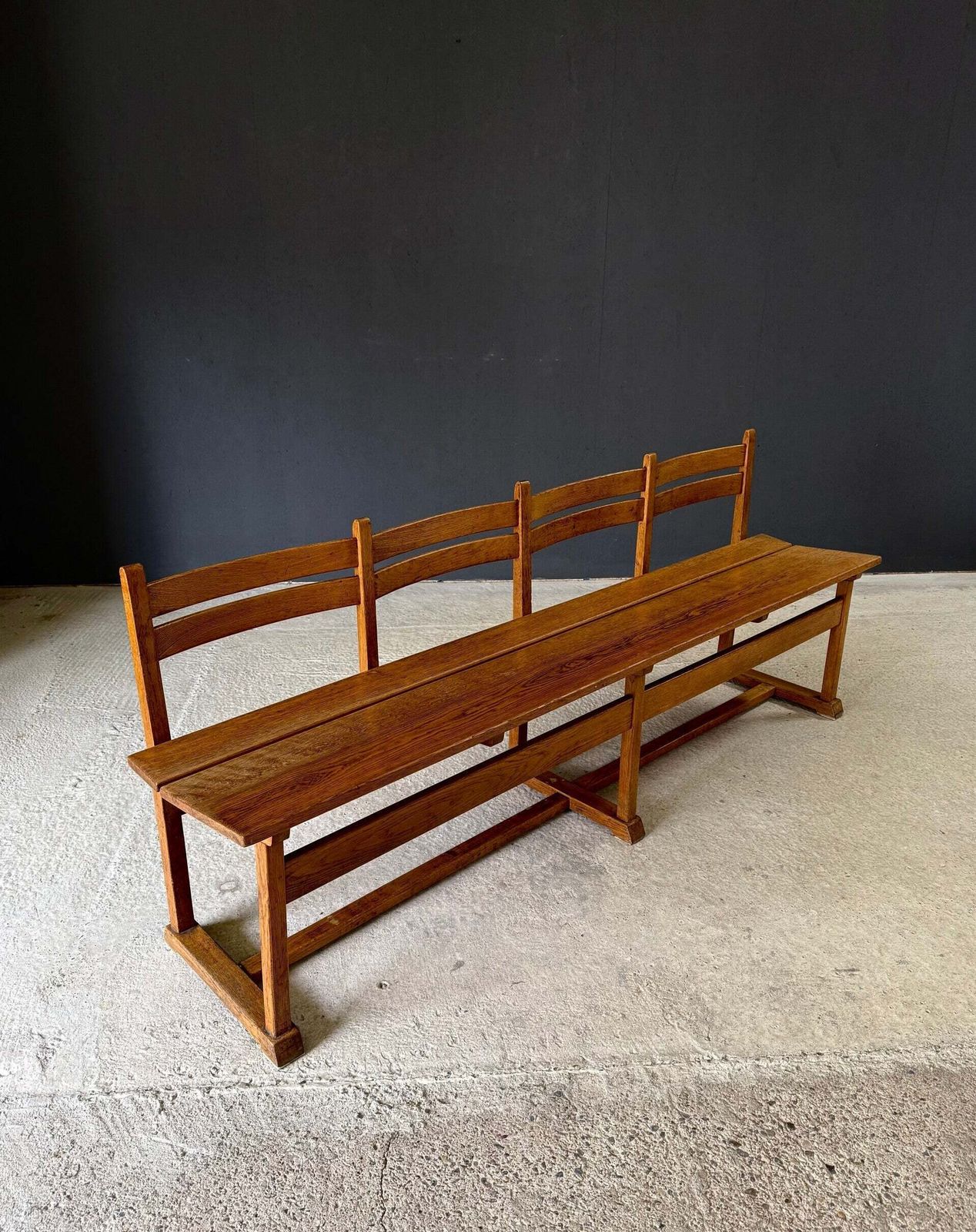 Midcentury Handcrafted Design 4 Seat Oak Bench, 1950's Belgium photo vinterior