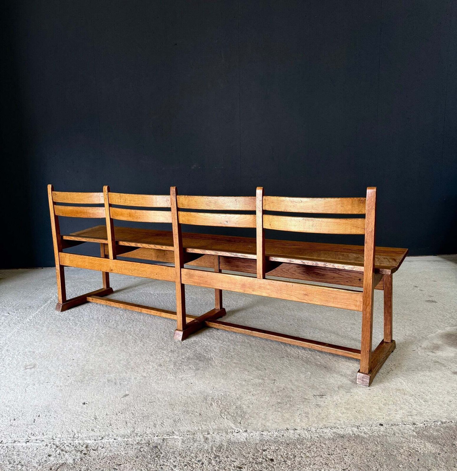 photo furniture Midcentury Handcrafted Design 4 Seat Oak Bench, 1950's Belgium