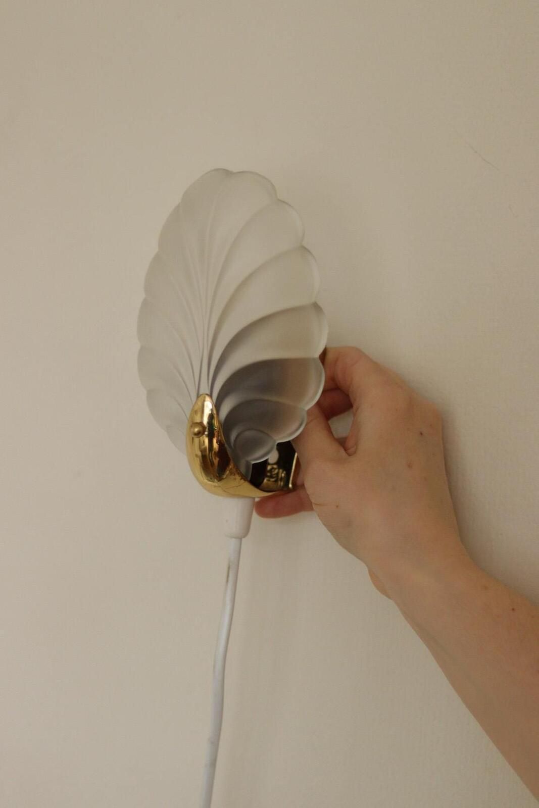 Pair Of Art Deco Brass & Glass Shell Wall Lamps – Denmark, 1930s – Rewired, Working, E14 photo furniture