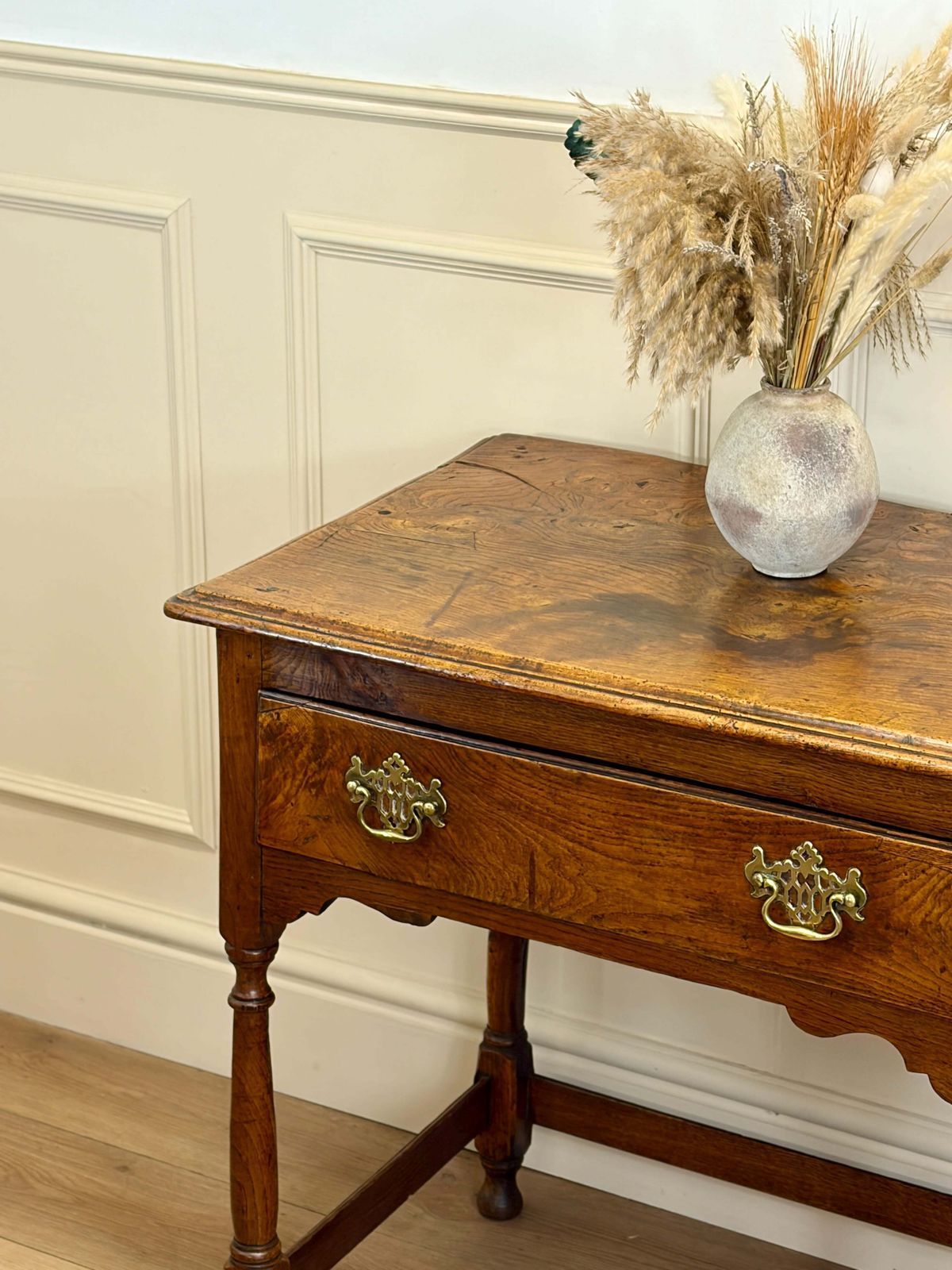 Antique Country Burr Elm Side Table With Frieze Drawer photo vintage
