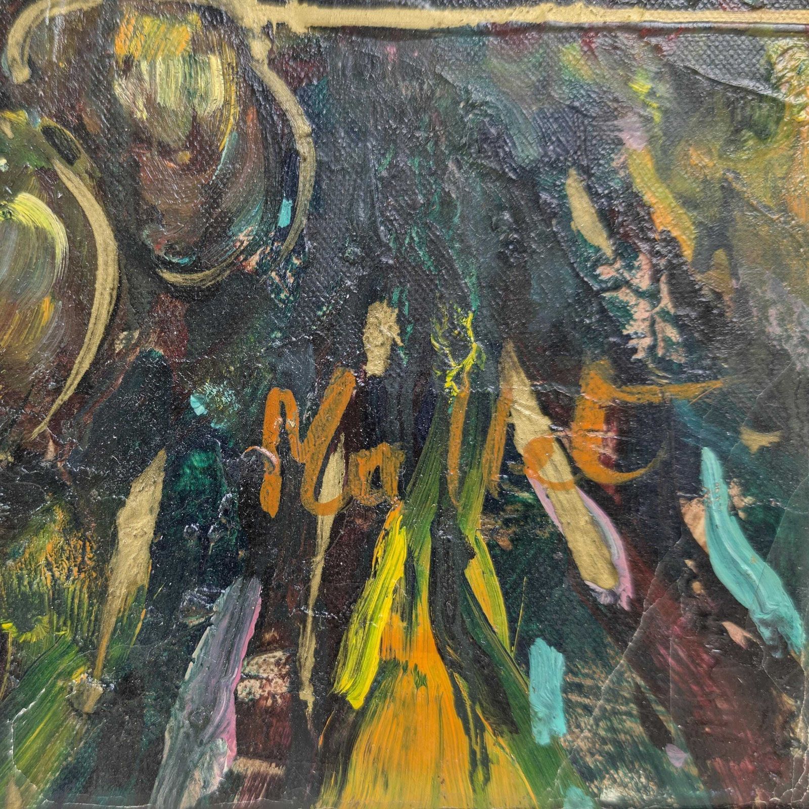 Art Floral Oil Painting Canvas, Vintage French Impasto Still Life Signed Mallet photo