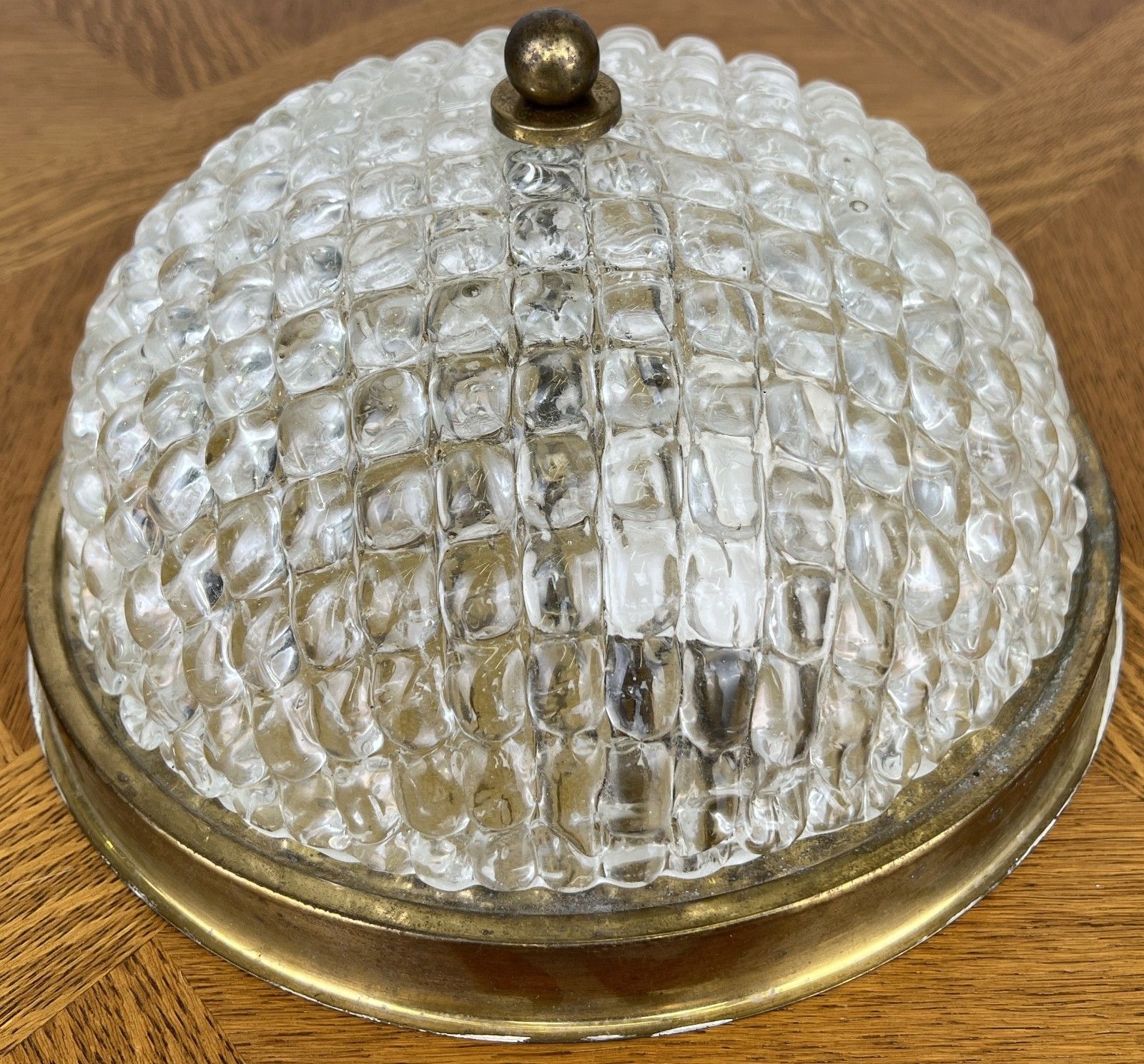 Ceiling Lamp Vintage French Brass Pendant Glass Flush Mount Light Lot 6063 photo Lighting