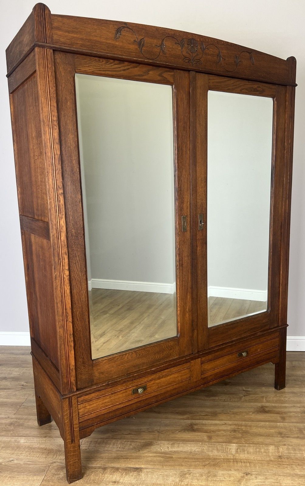 Wardrobe Antique French Oak Two Door Mirrored Carved Armoire Cabinet Lot 6100 photo for sale