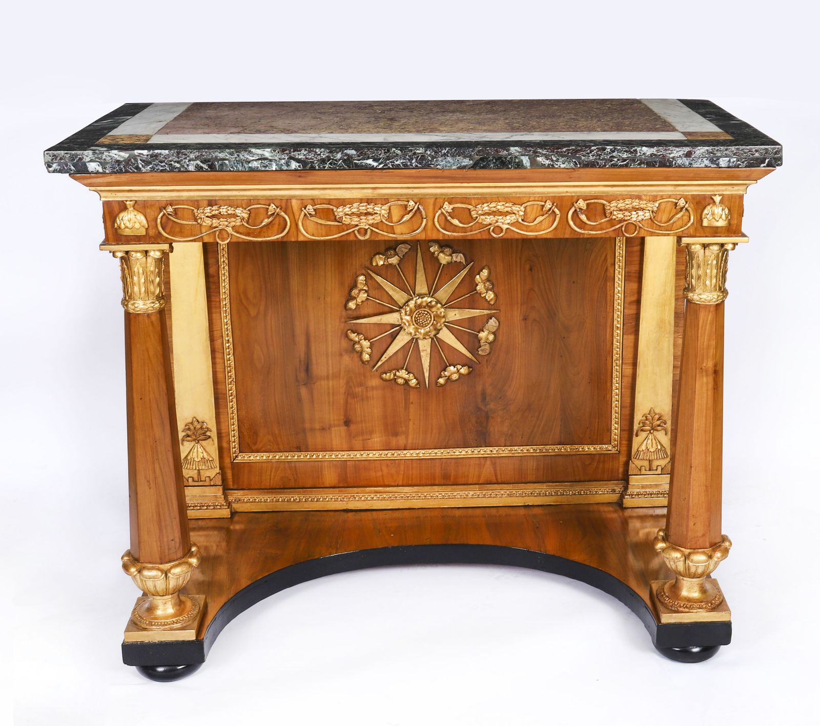 Antique French Empire Period  Walnut Marble Top Parcel Gilt Console C1810 photo furniture