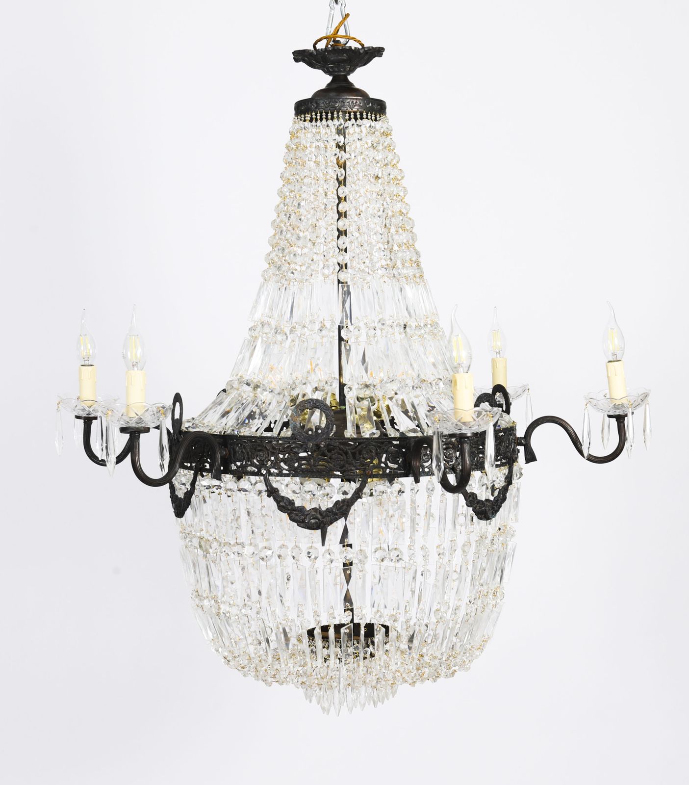Pair Louis Revival 14 Light Ballroom Cut Crystal Tent Chandeliers C1920 photo 8250.0