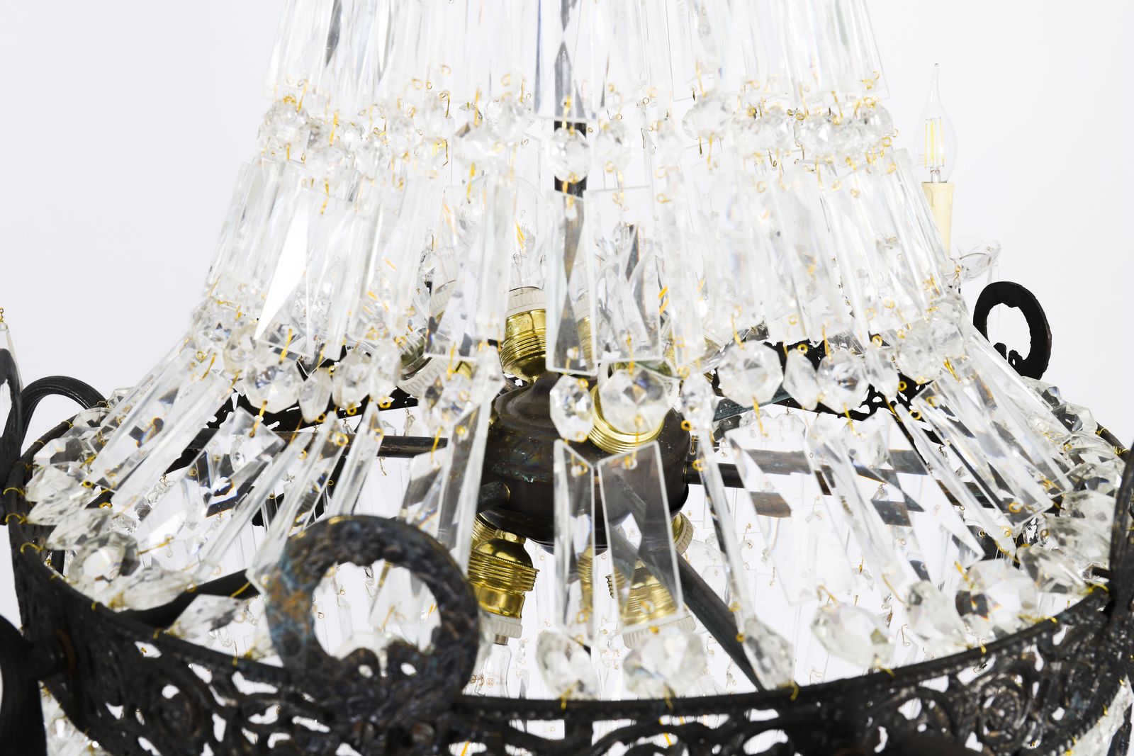 Pair Louis Revival 14 Light Ballroom Cut Crystal Tent Chandeliers C1920 photo vintage